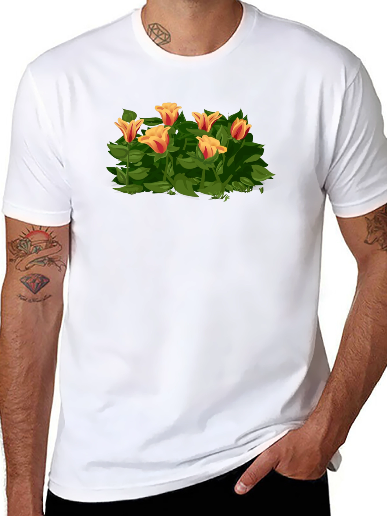 Floral Tulip Graphic Tee - Stylish Black T-Shirt