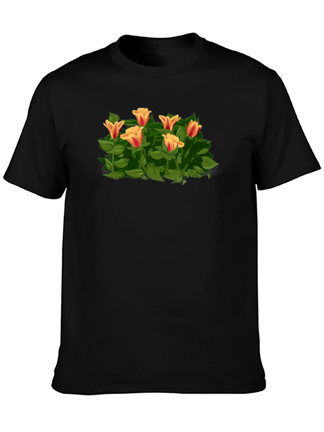 Floral Tulip Graphic Tee - Stylish Black T-Shirt