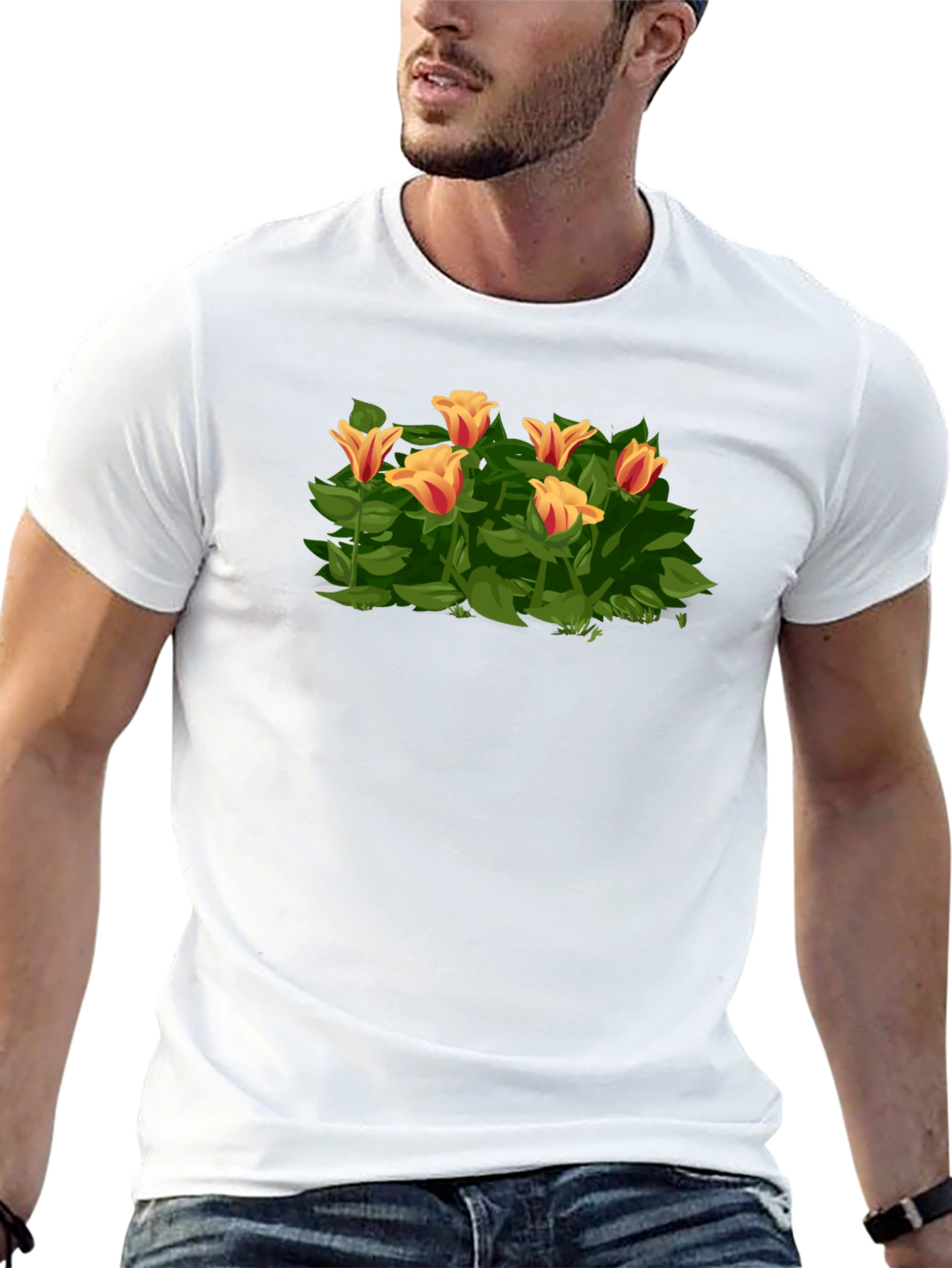 Floral Tulip Graphic Tee - Stylish Black T-Shirt