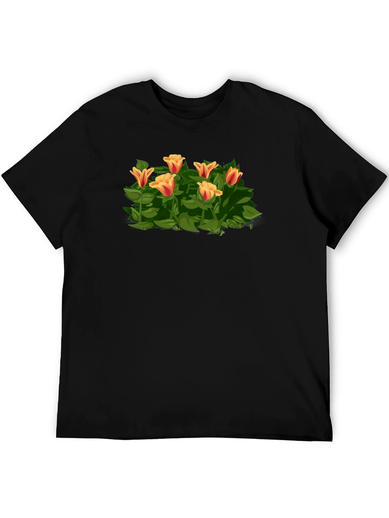 Floral Tulip Graphic Tee - Stylish Black T-Shirt