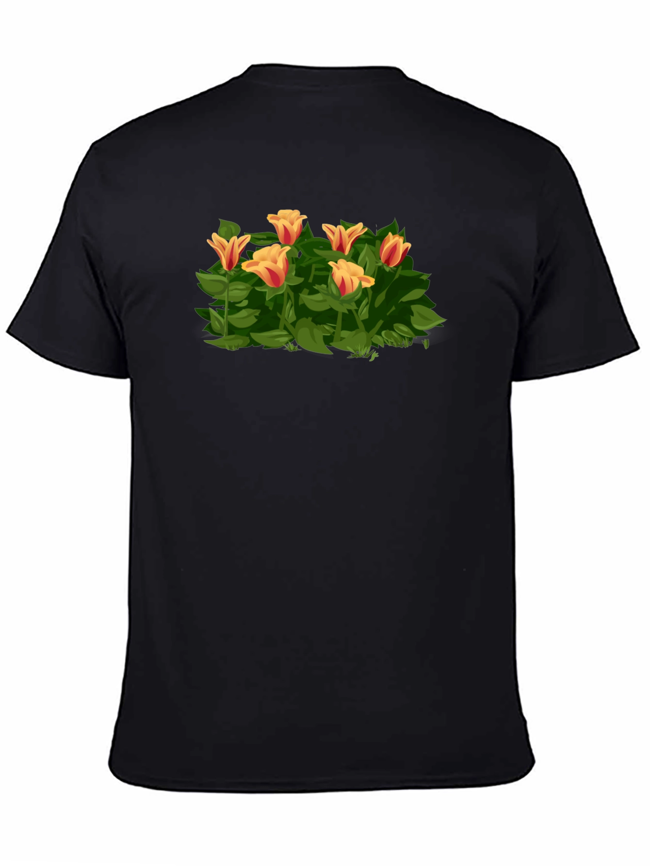 Floral Tulip Graphic Tee - Stylish Black T-Shirt