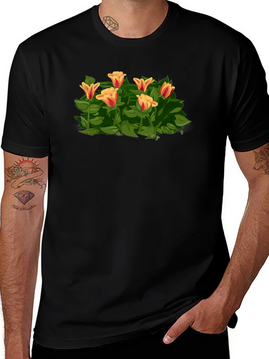 Floral Tulip Graphic Tee - Stylish Black T-Shirt