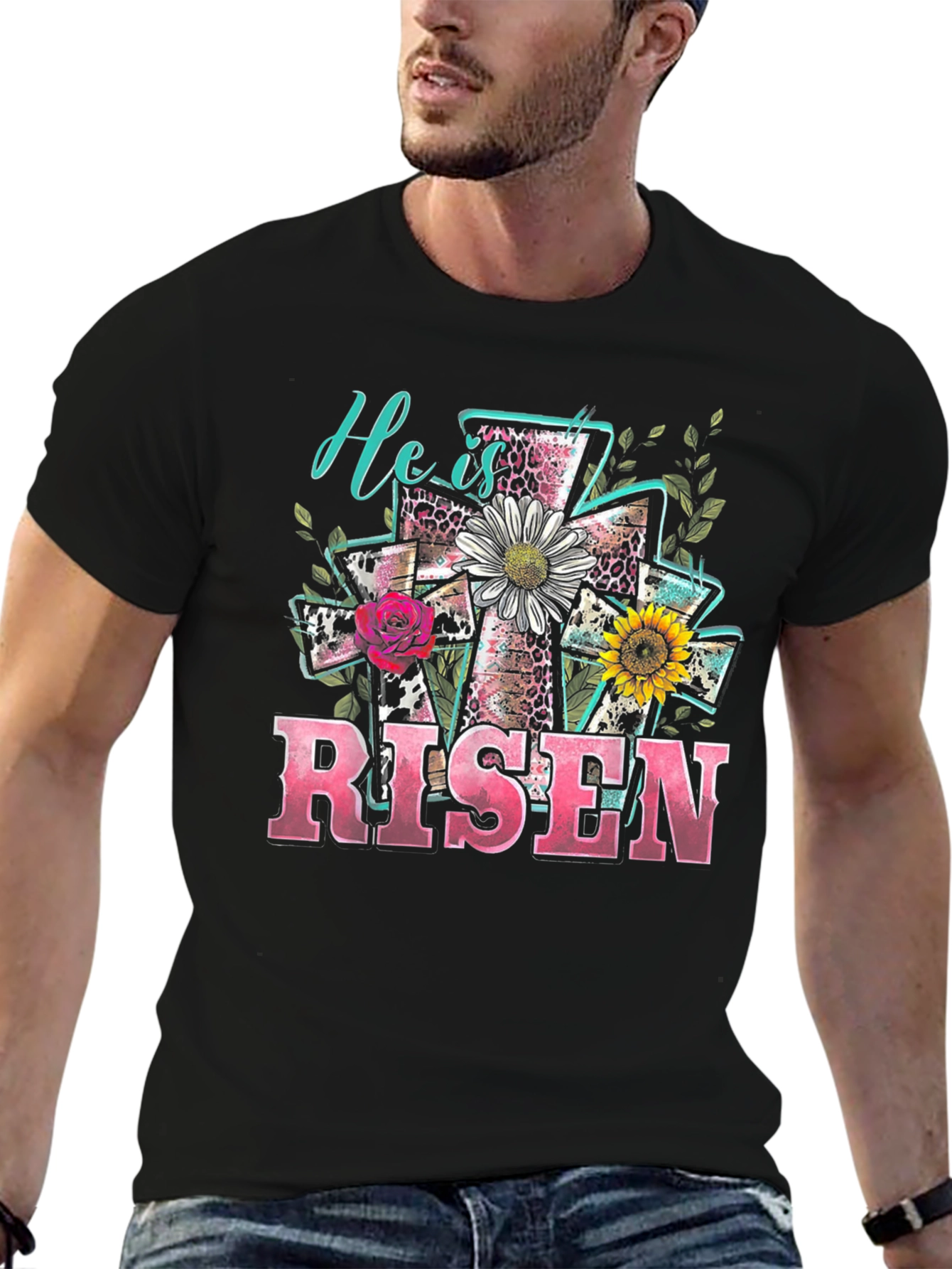 He is Risen Easter Cross Graphic T-Shirt