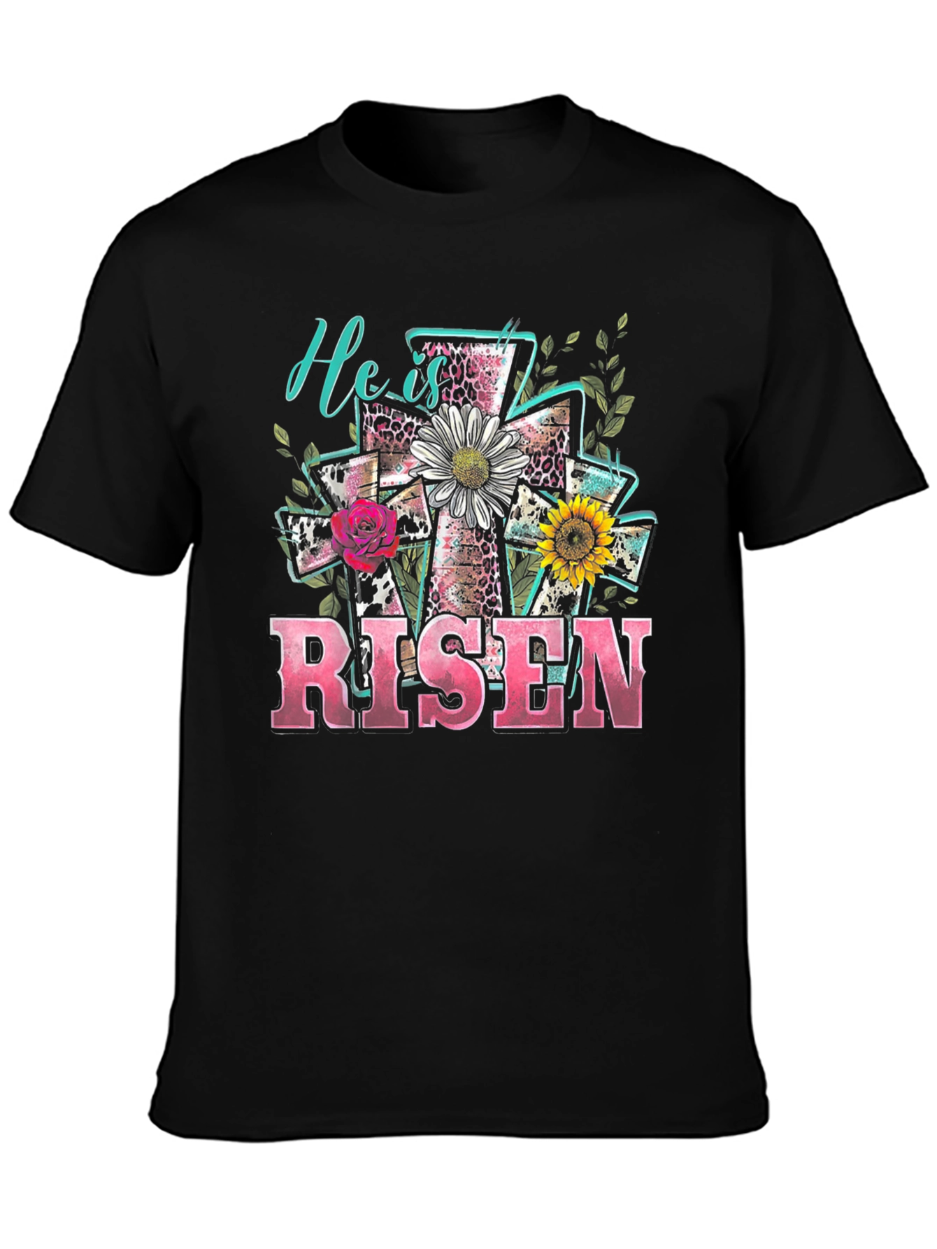 He is Risen Easter Cross Graphic T-Shirt