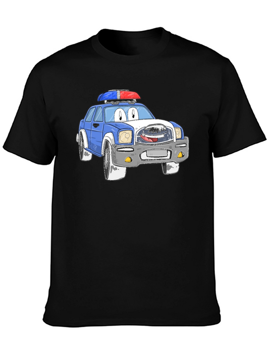 Cartoon Police Car Graphic T-Shirt