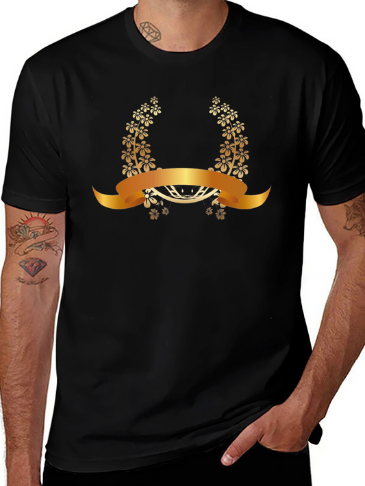 Elegant Floral Laurel Wreath Black T-Shirt