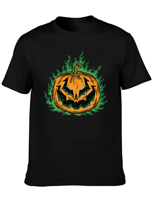 Fiery Pumpkin Halloween T-Shirt - Mens Black Tee