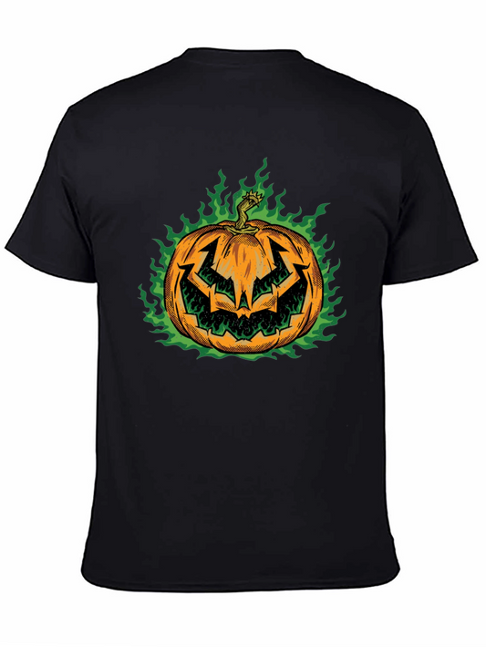 Fiery Pumpkin Halloween T-Shirt - Mens Black Tee