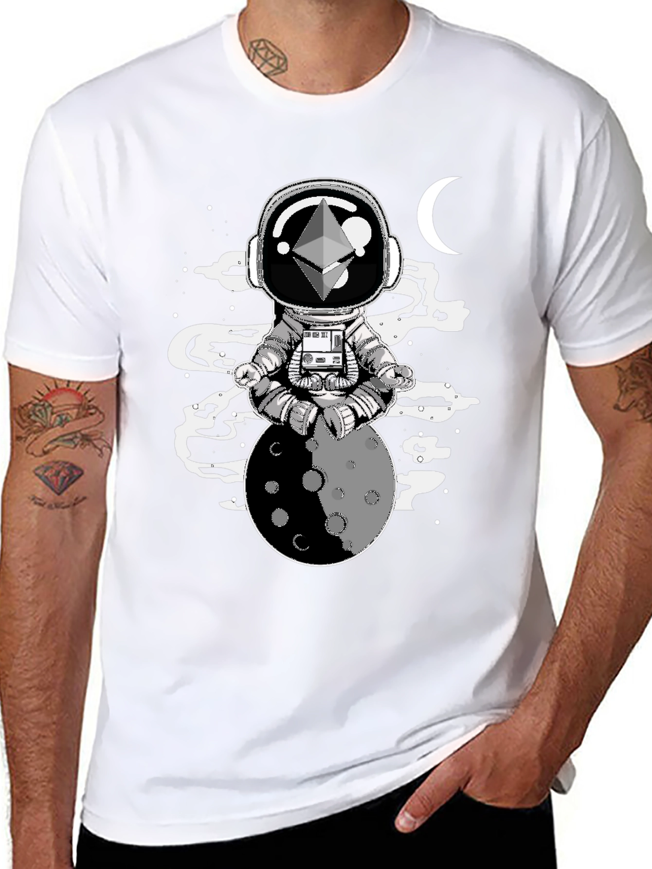 Astronaut Moon Meditation T-Shirt - Black