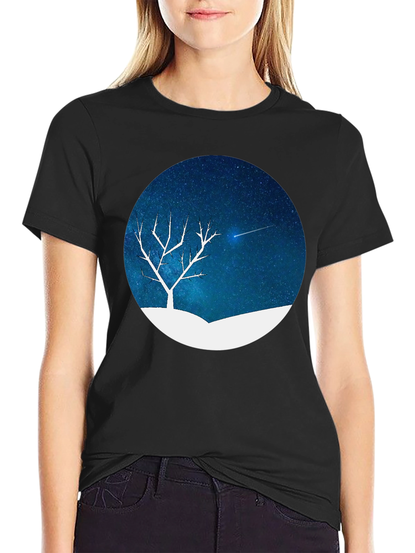 Night Sky Tree Graphic Tee - Black