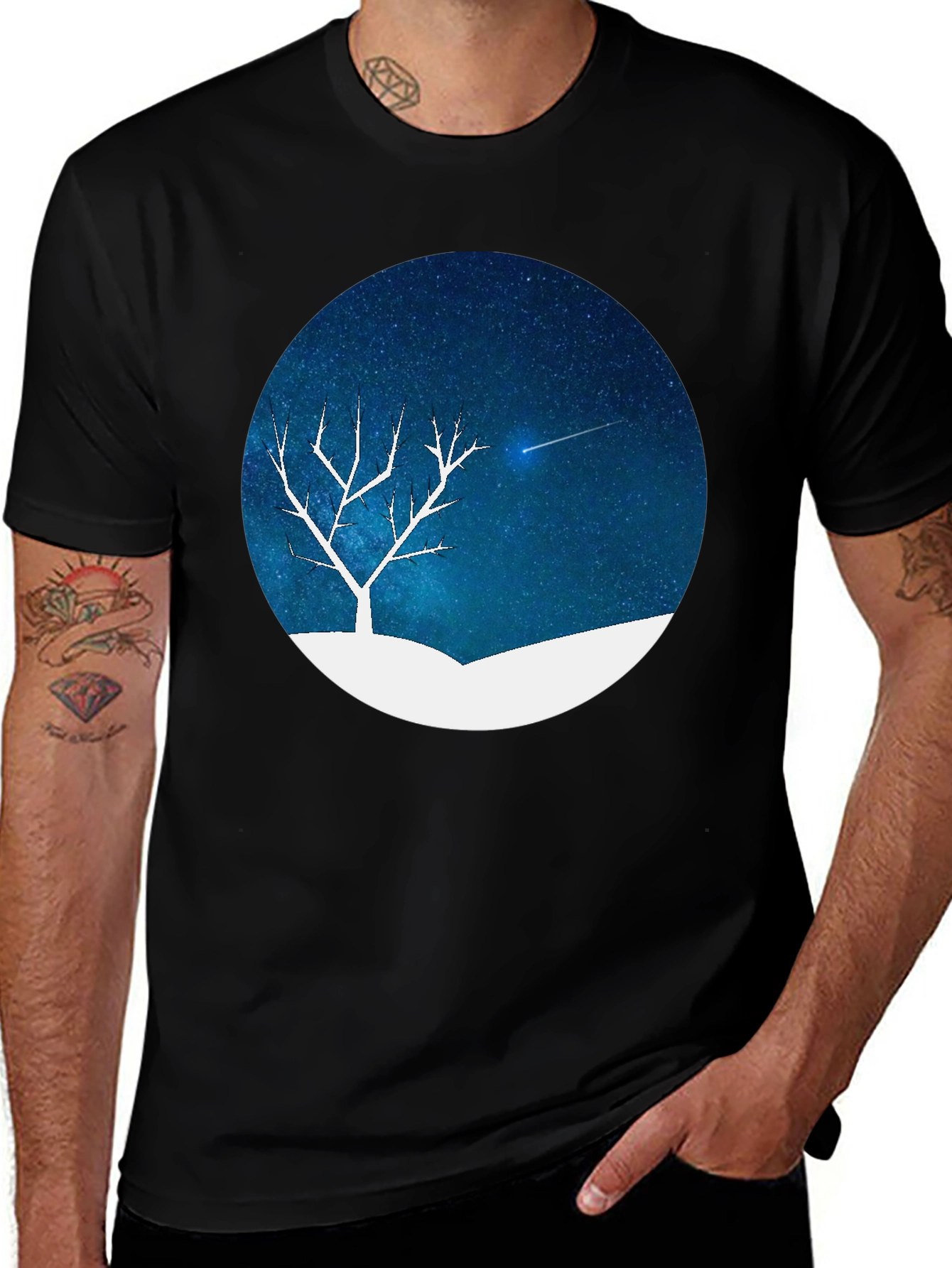 Night Sky Tree Graphic Tee - Black