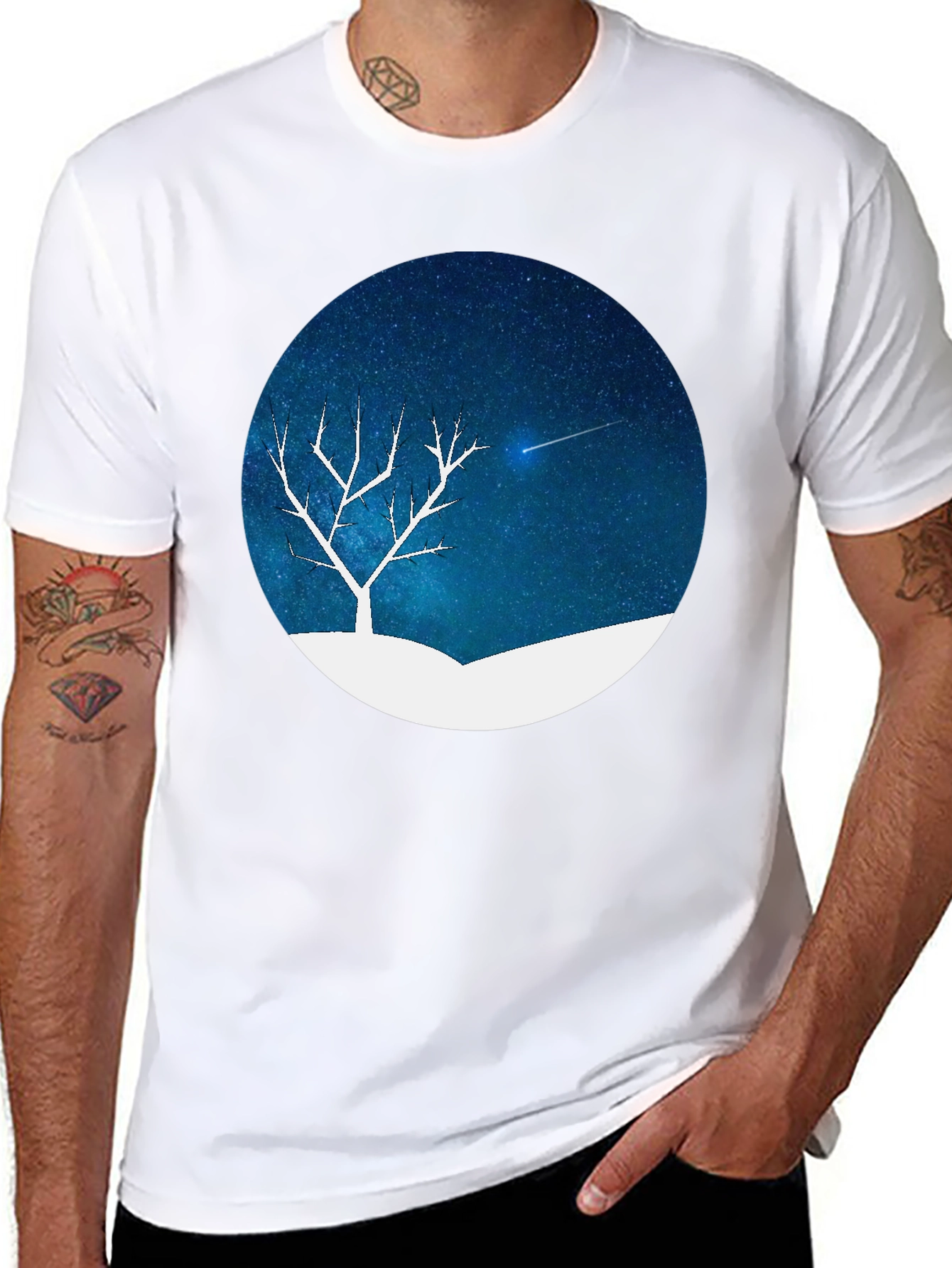 Night Sky Tree Graphic Tee - Black