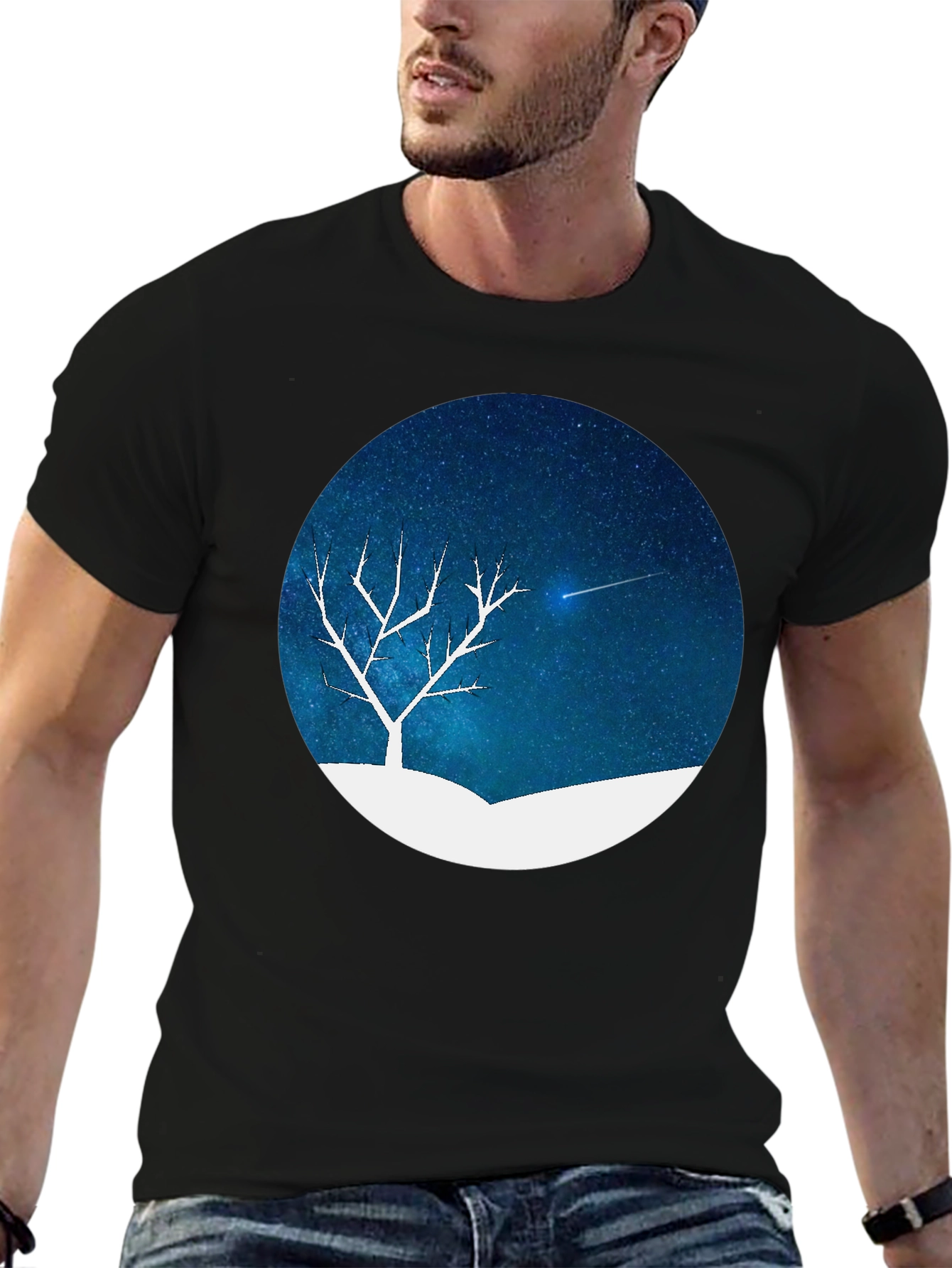 Night Sky Tree Graphic Tee - Black