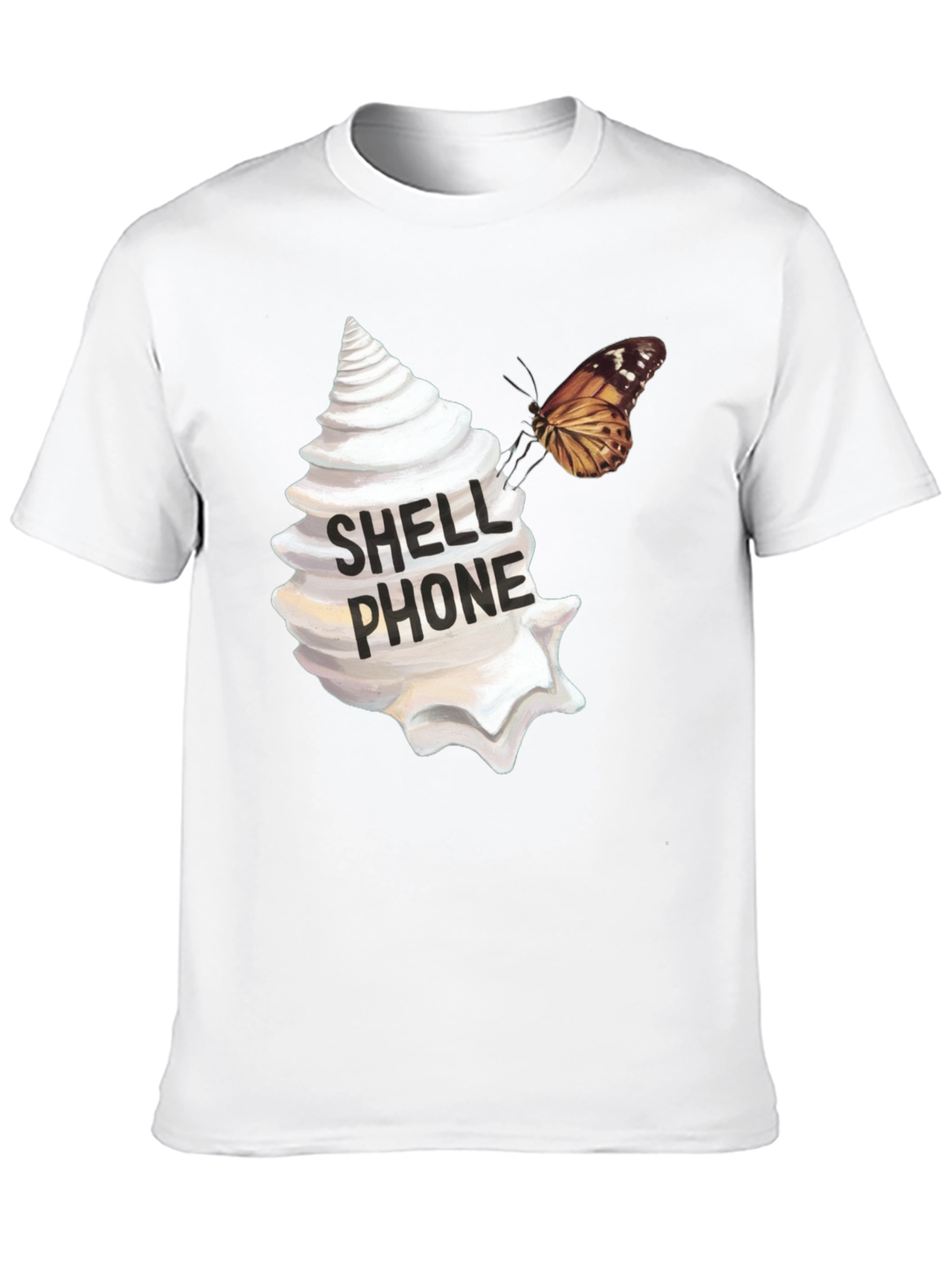 Shell Phone Graphic Tee - Unique Butterfly Design