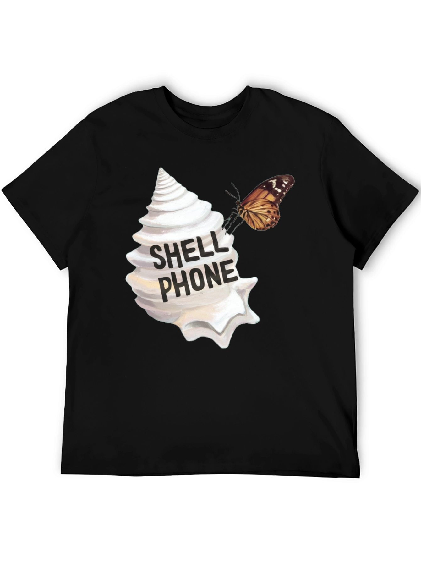 Shell Phone Graphic Tee - Unique Butterfly Design