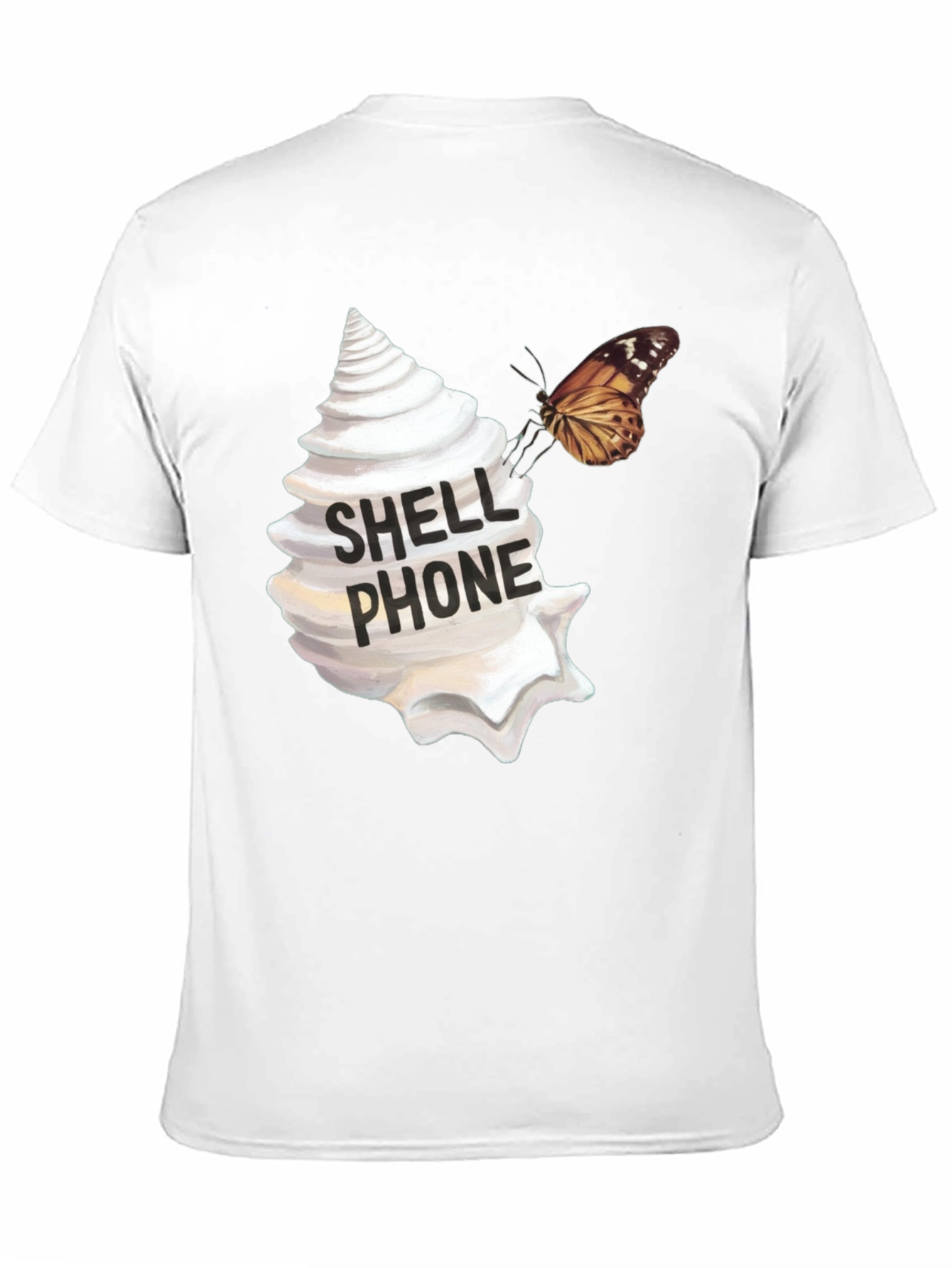 Shell Phone Graphic Tee - Unique Butterfly Design