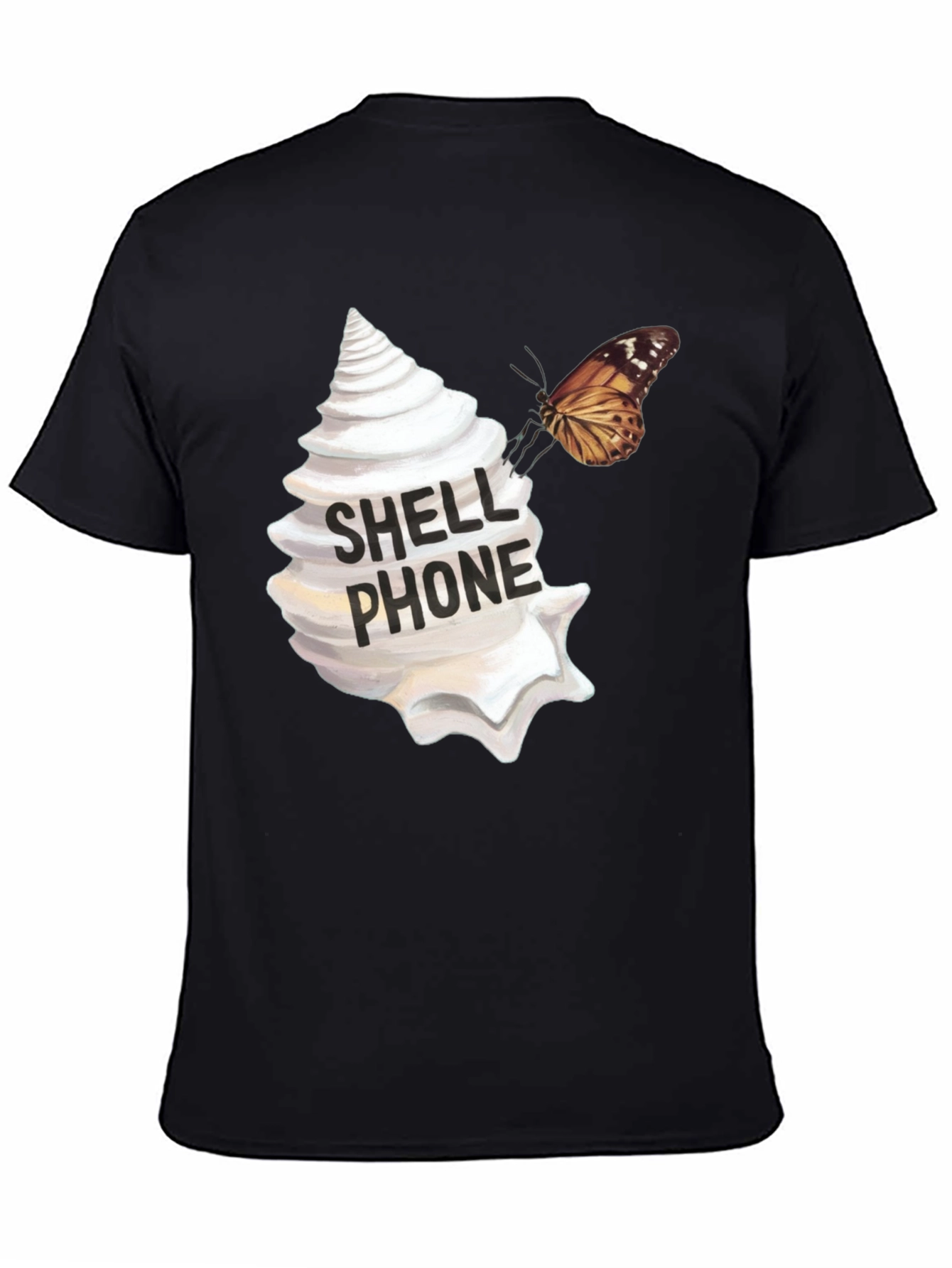 Shell Phone Graphic Tee - Unique Butterfly Design