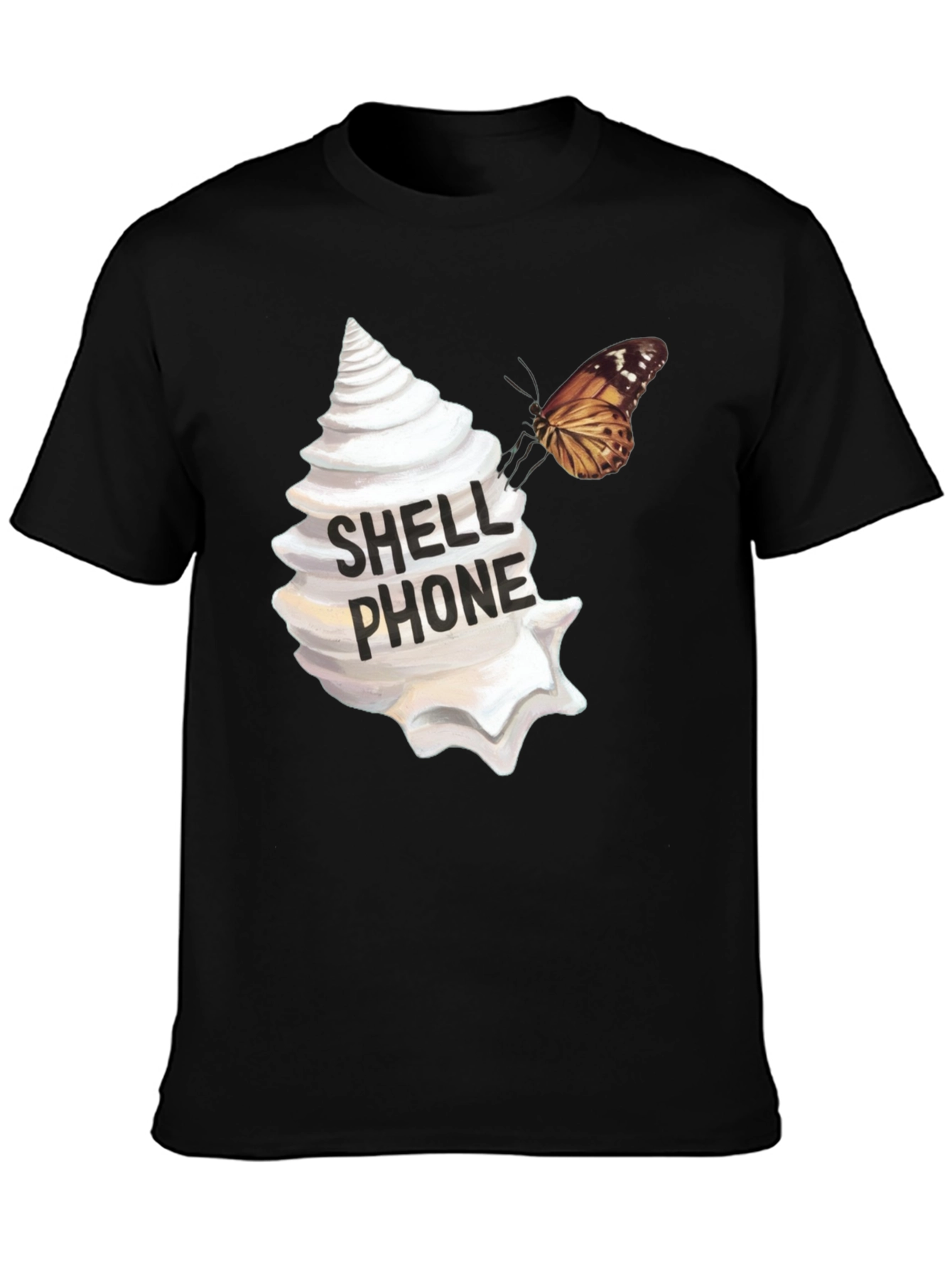 Shell Phone Graphic Tee - Unique Butterfly Design