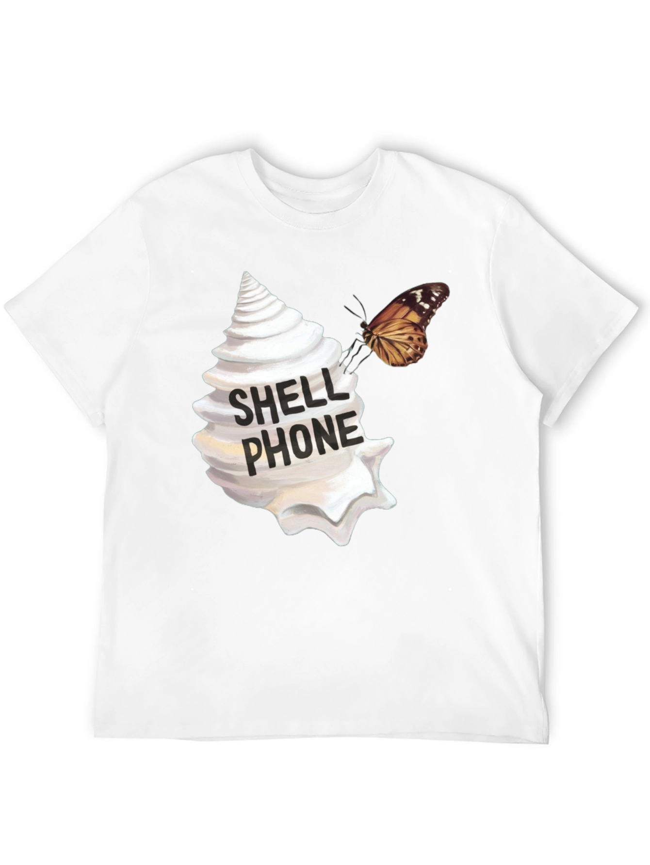 Shell Phone Graphic Tee - Unique Butterfly Design