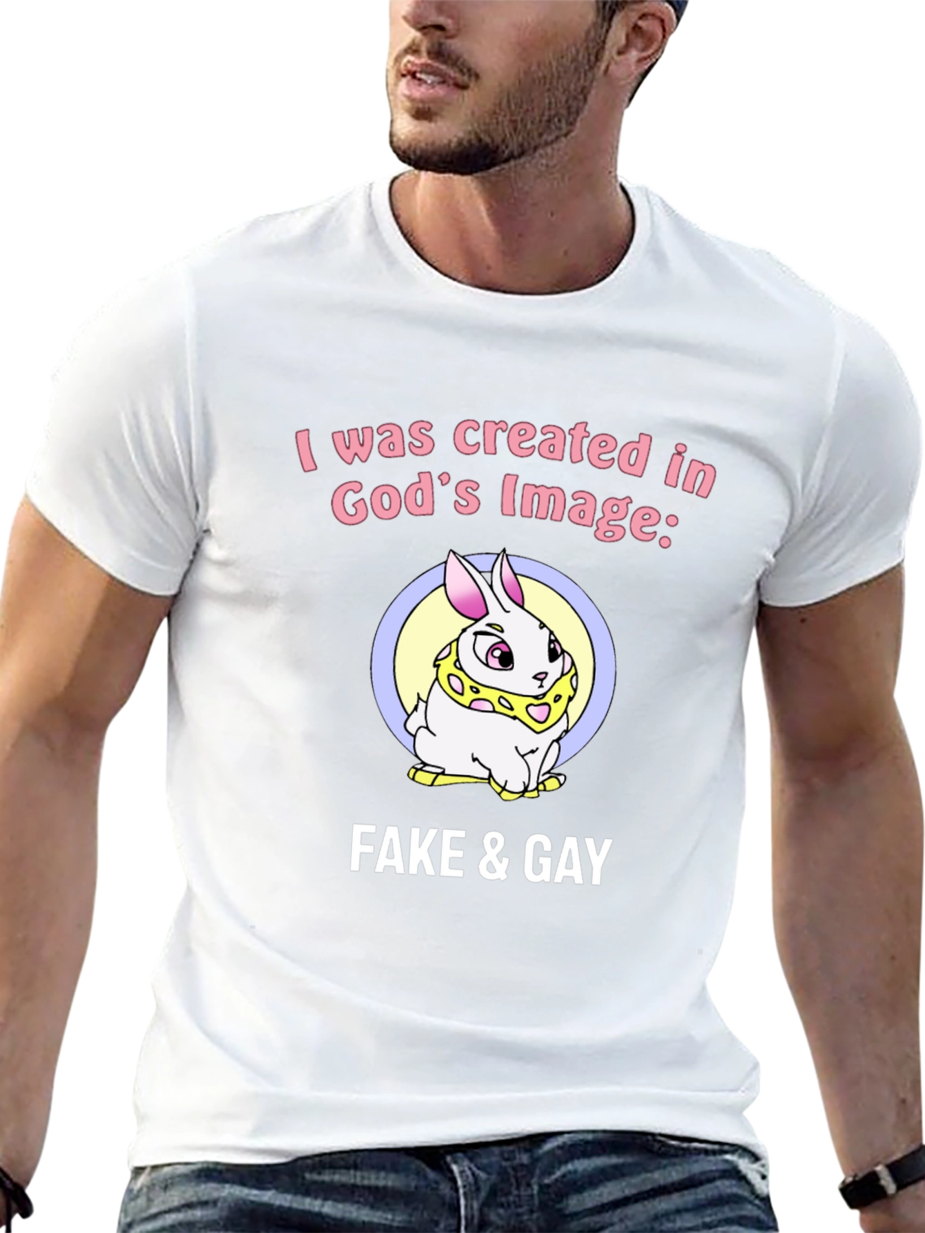 Funny Graphic Tee - Fake & Gay Bunny T-Shirt