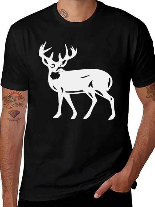 Deer Graphic Tee - Black Cotton T-Shirt