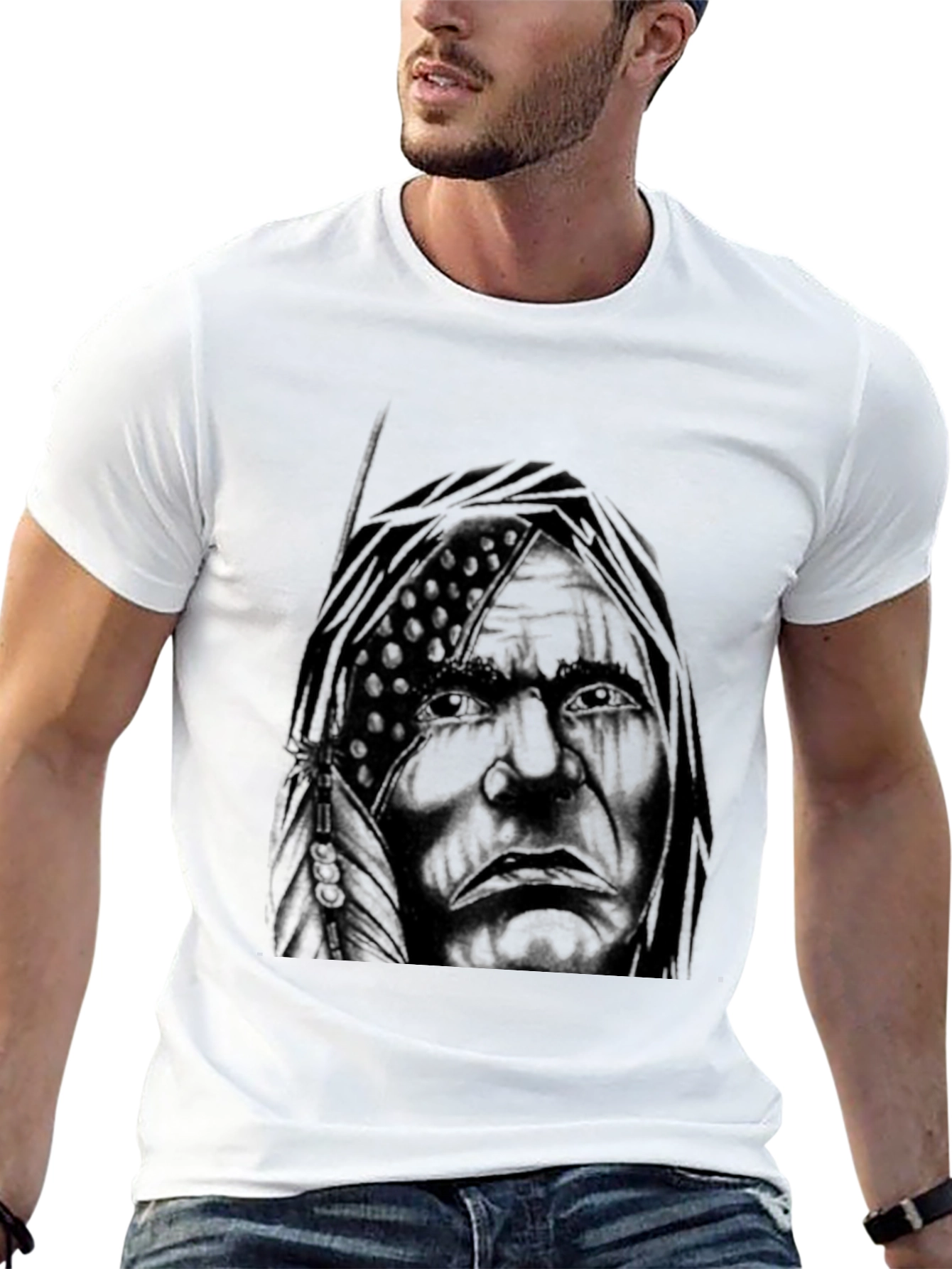 Native American Chief T-Shirt - Black Cotton Tee