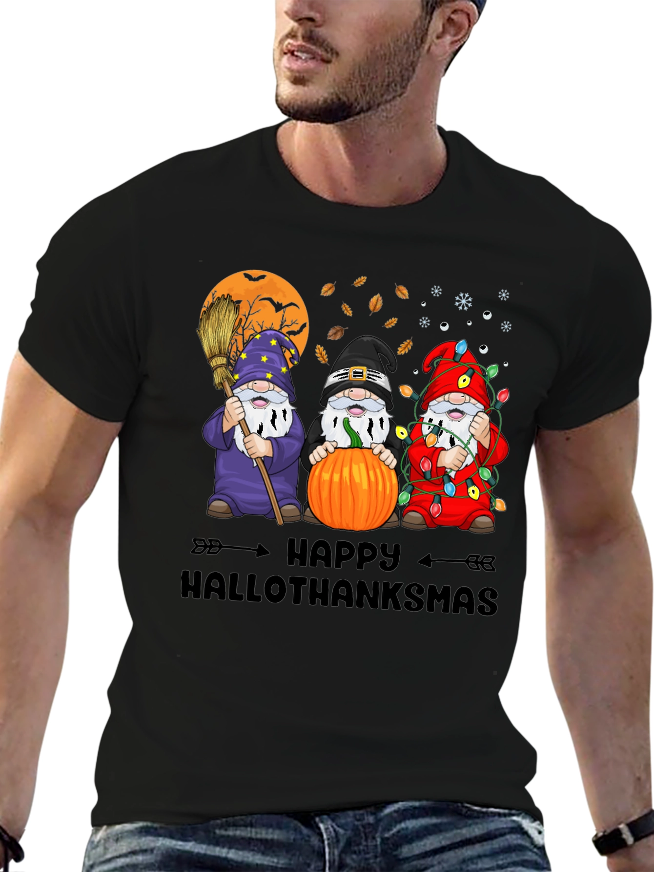 Happy Hallothanksmas Gnome Graphic T-Shirt