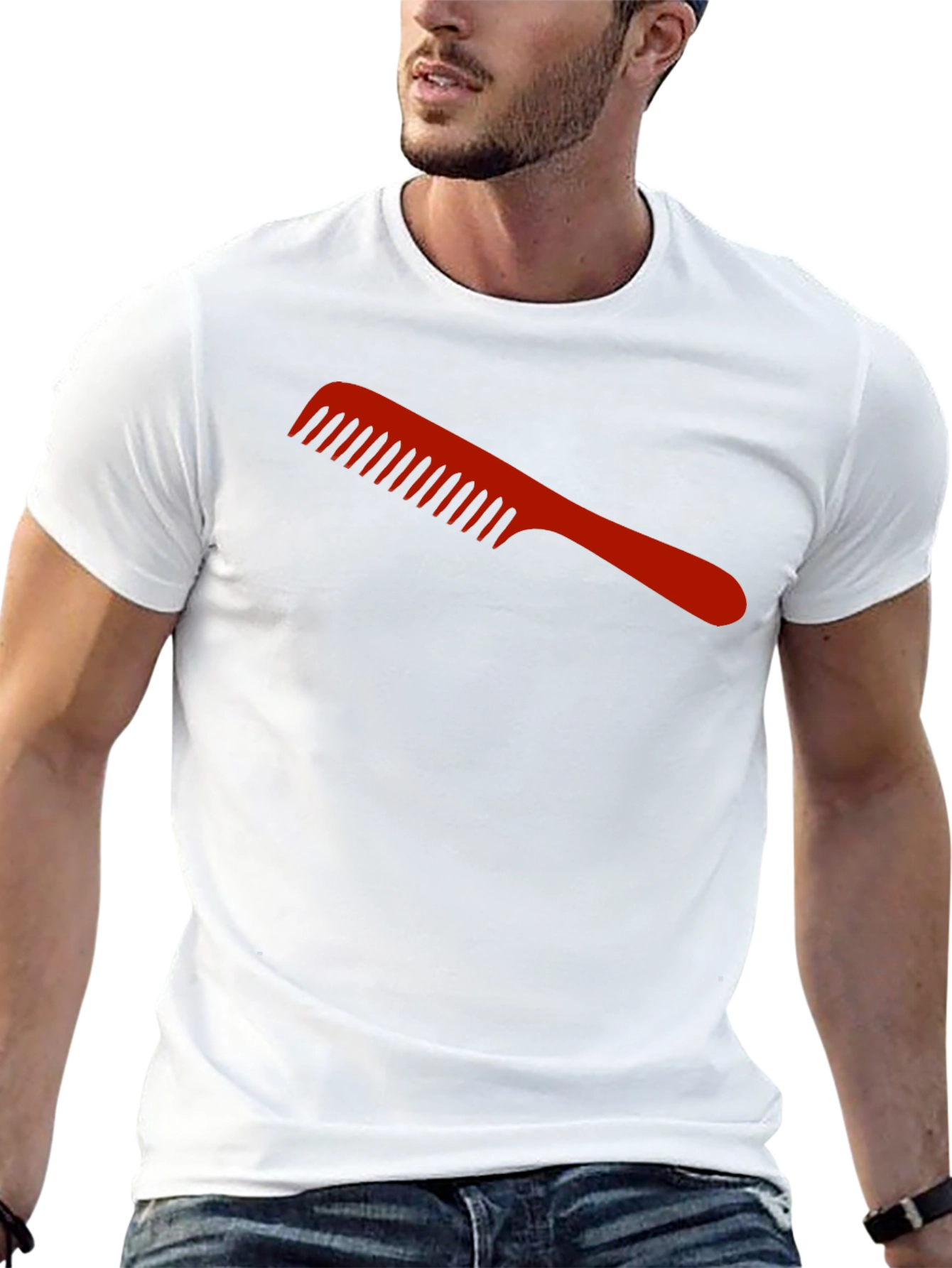 Red Comb Graphic Black T-Shirt