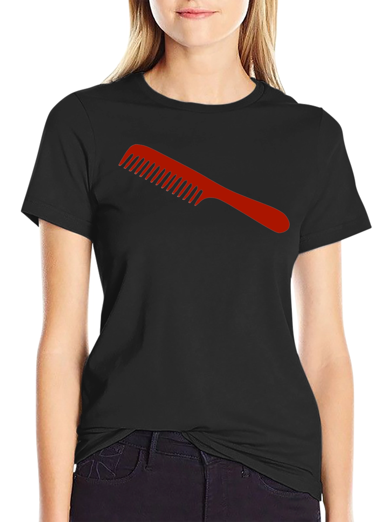 Red Comb Graphic Black T-Shirt