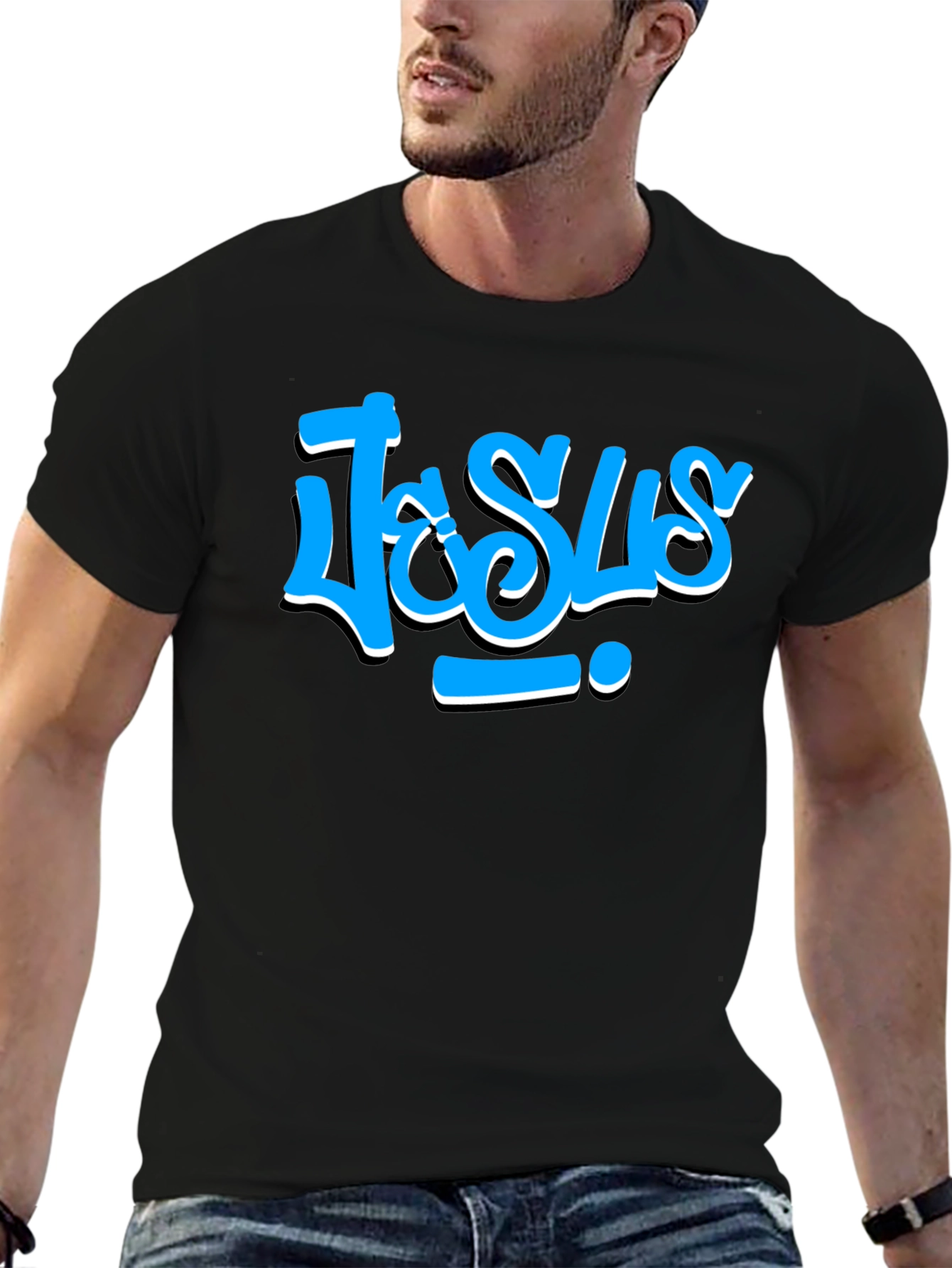 Jesus Graffiti Style T-Shirt - Casual Black Tee