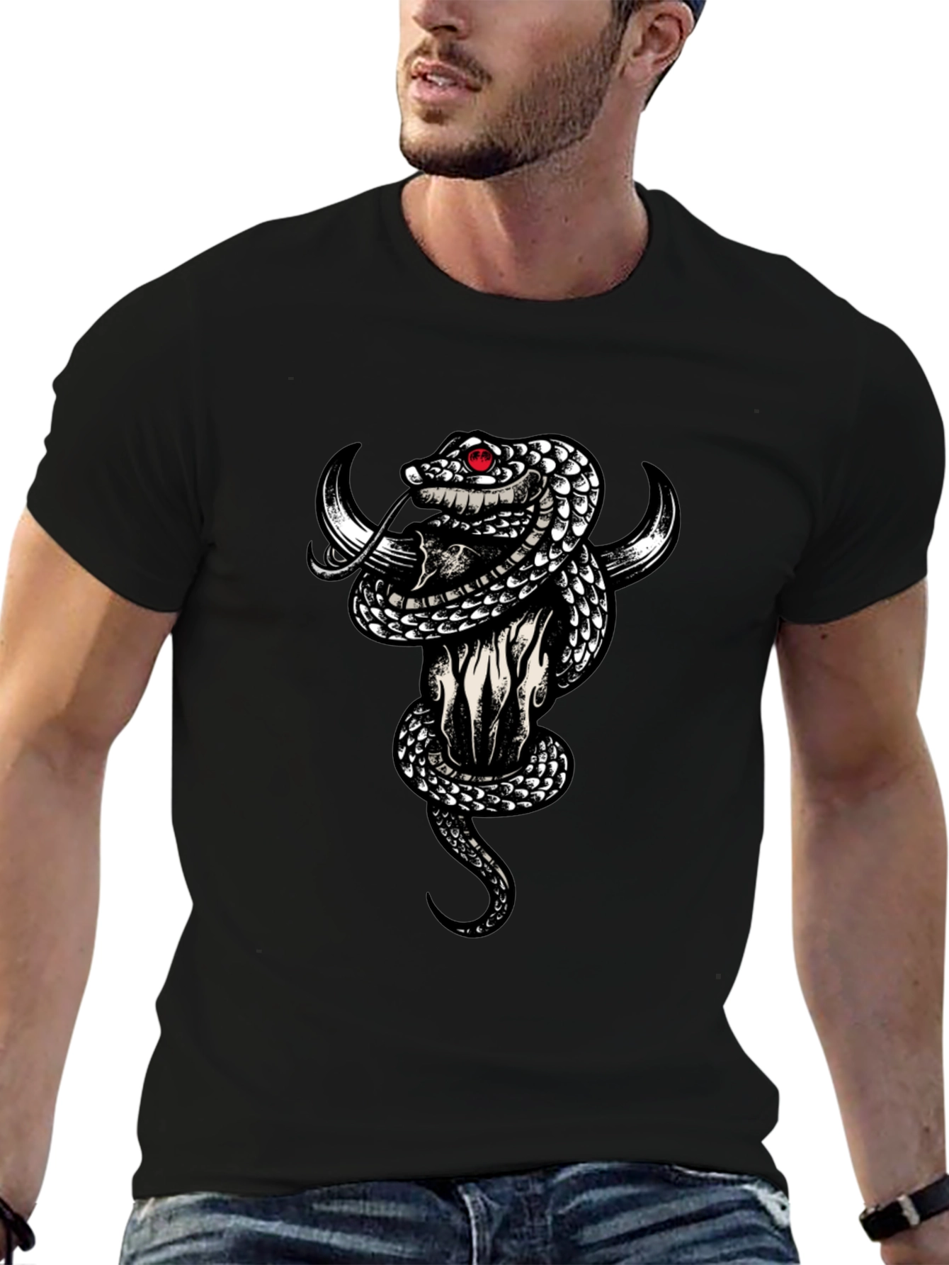 Skull & Snake Graphic Tee - Mens Black T-Shirt