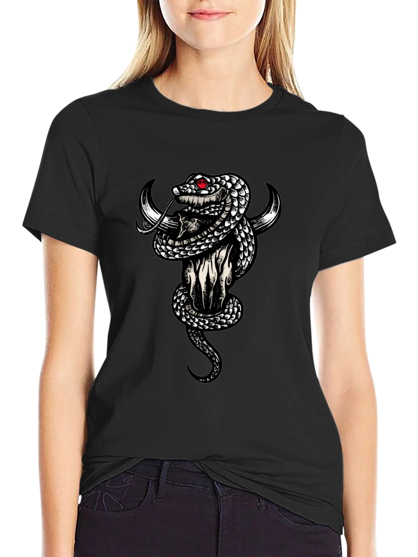 Skull & Snake Graphic Tee - Mens Black T-Shirt