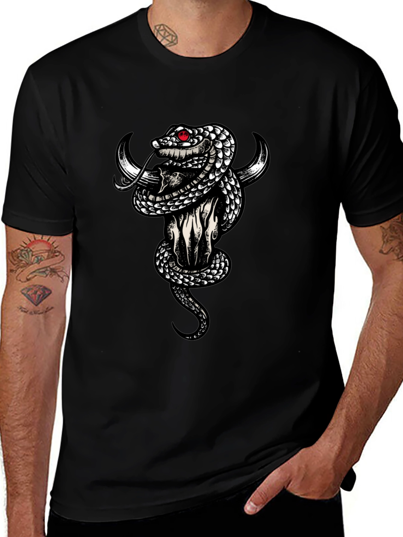 Skull & Snake Graphic Tee - Mens Black T-Shirt