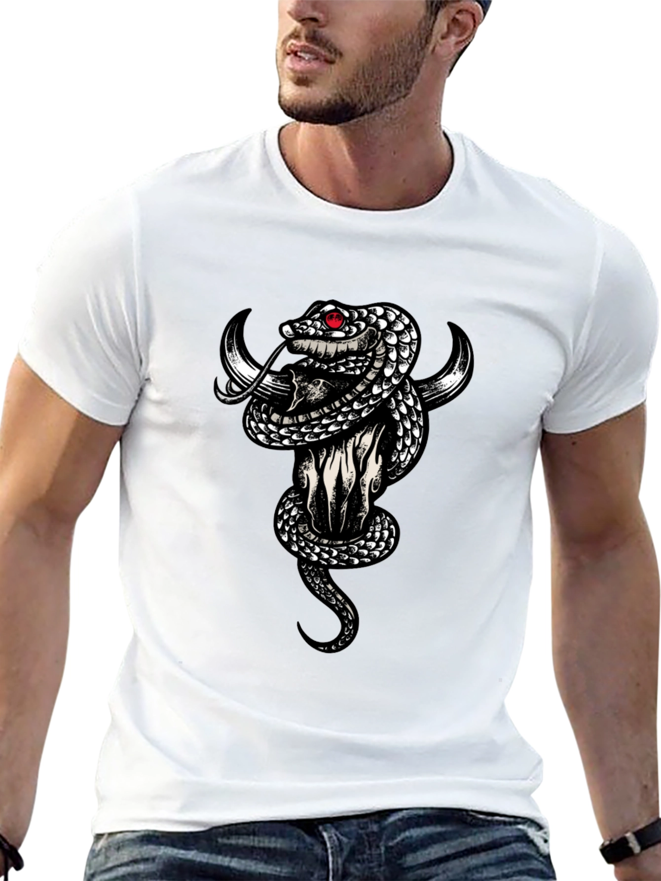 Skull & Snake Graphic Tee - Mens Black T-Shirt