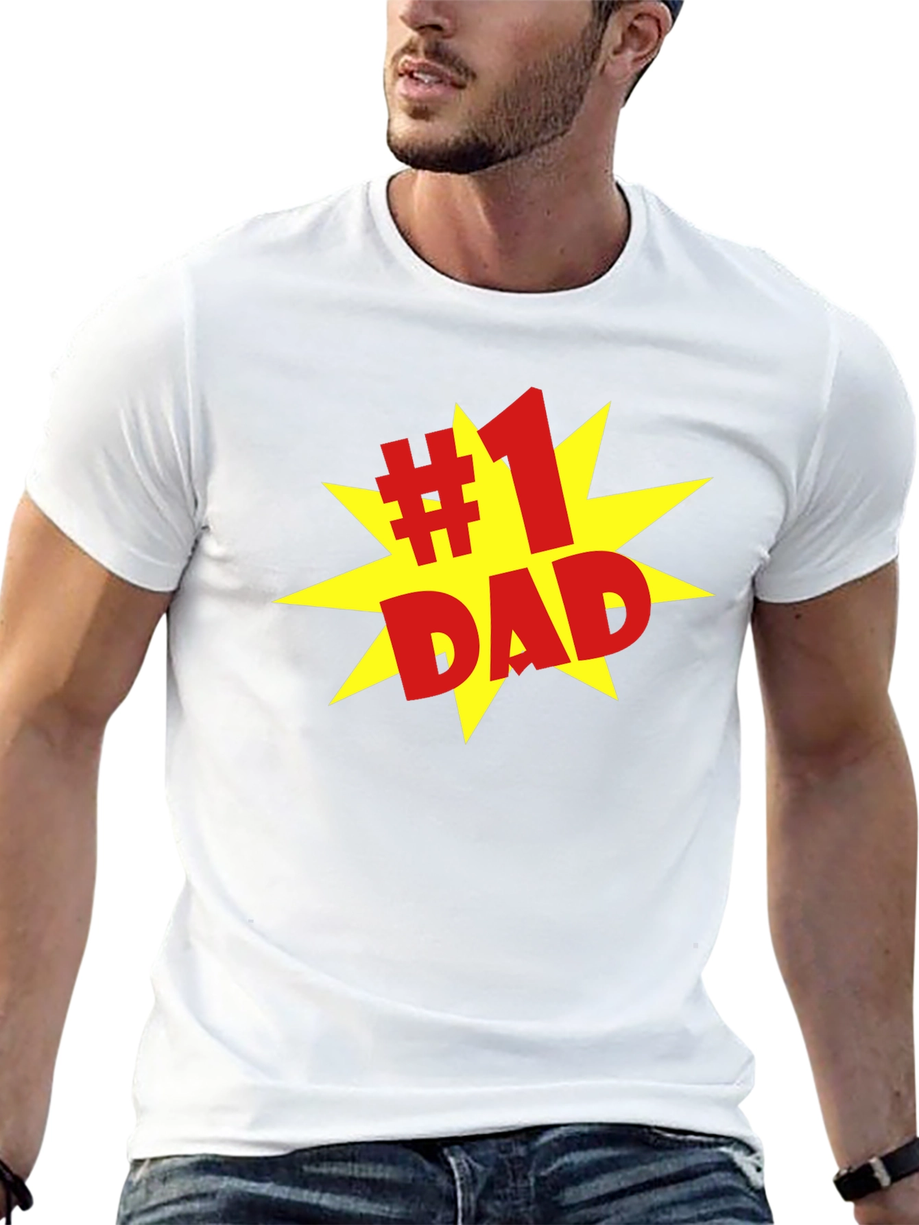 #1 Dad Graphic Print Crew Neck T-Shirt