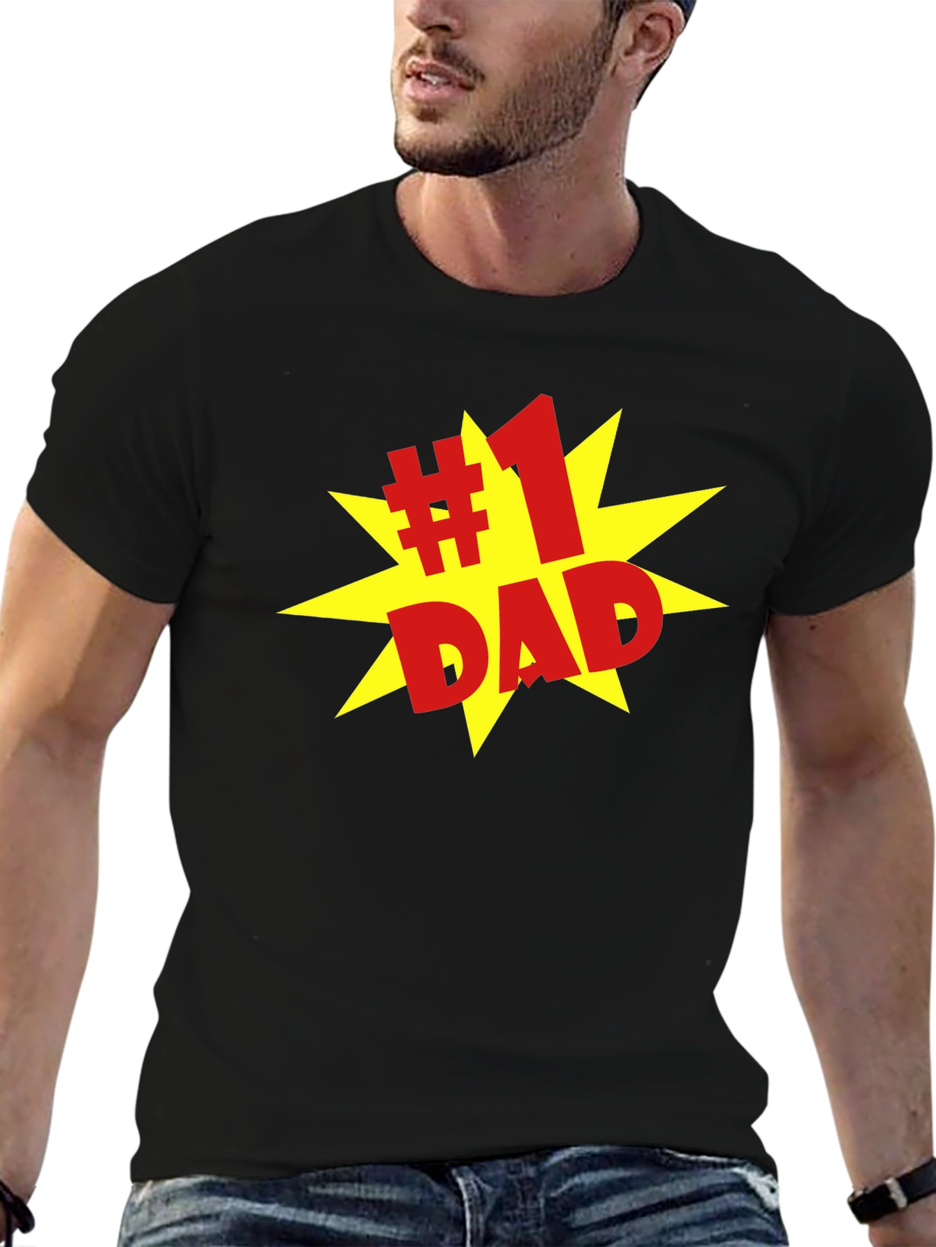 #1 Dad Graphic Print Crew Neck T-Shirt