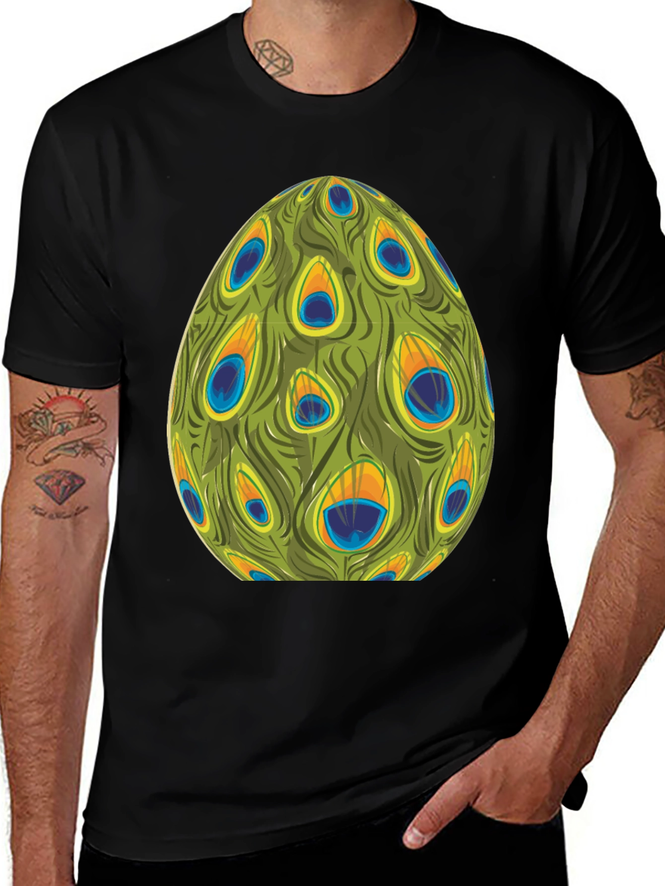 Peacock Feather Egg Graphic Tee - Unique Design