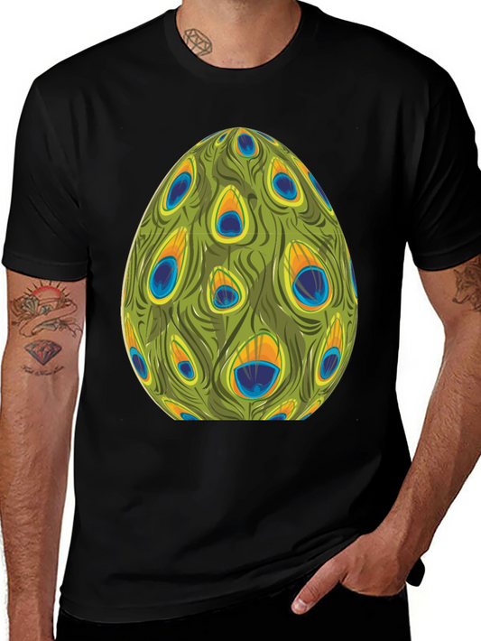 Peacock Feather Egg Graphic Tee - Unique Design