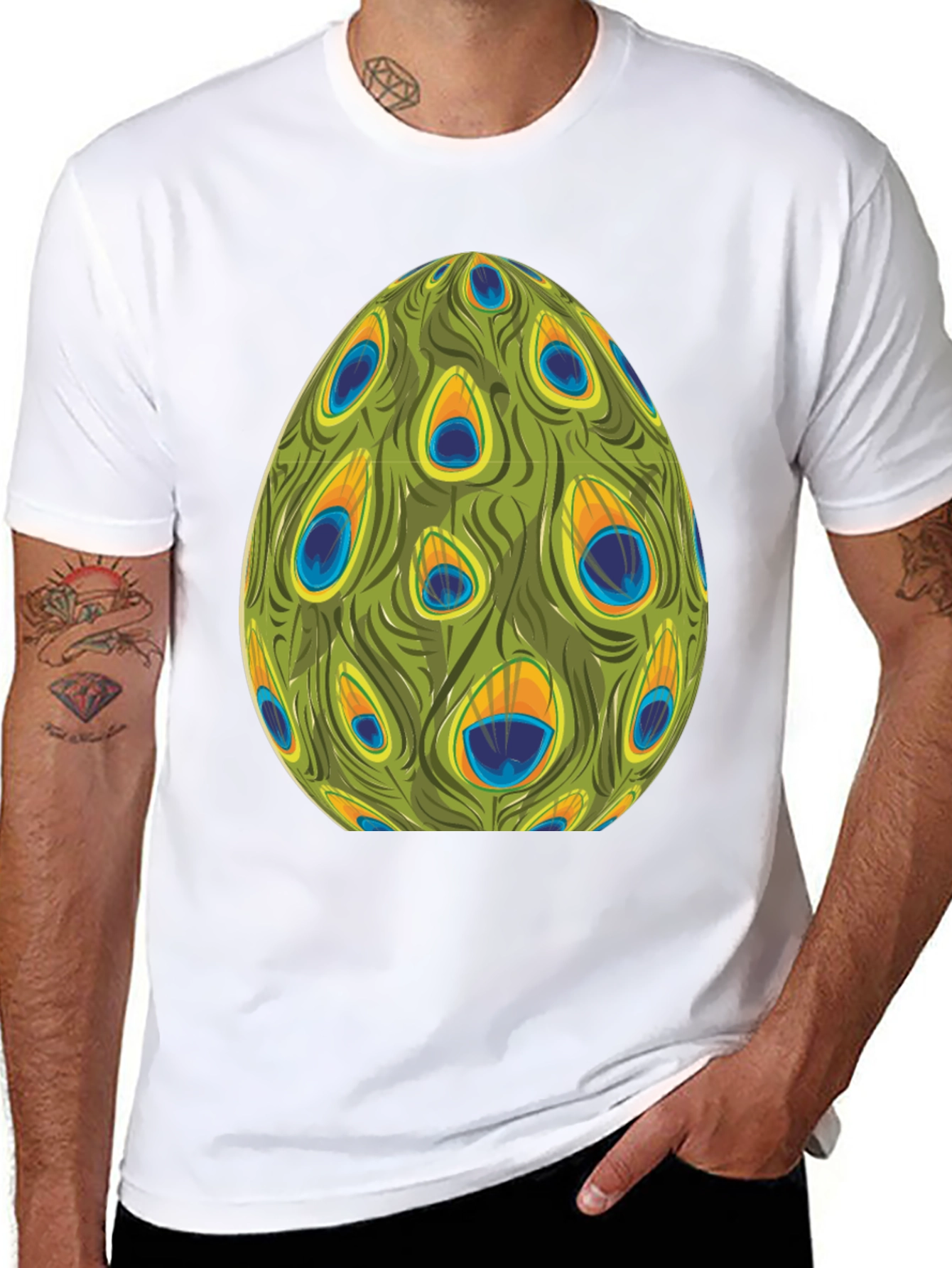 Peacock Feather Egg Graphic Tee - Unique Design