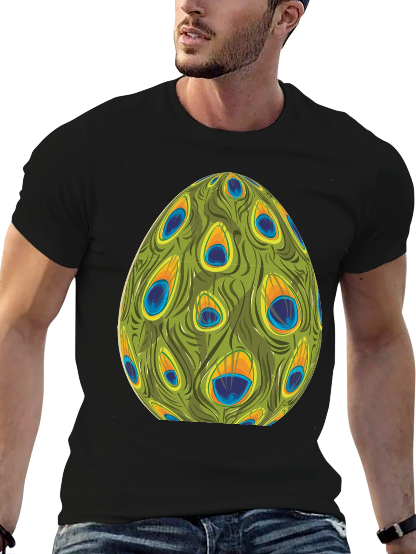 Peacock Feather Egg Graphic Tee - Unique Design