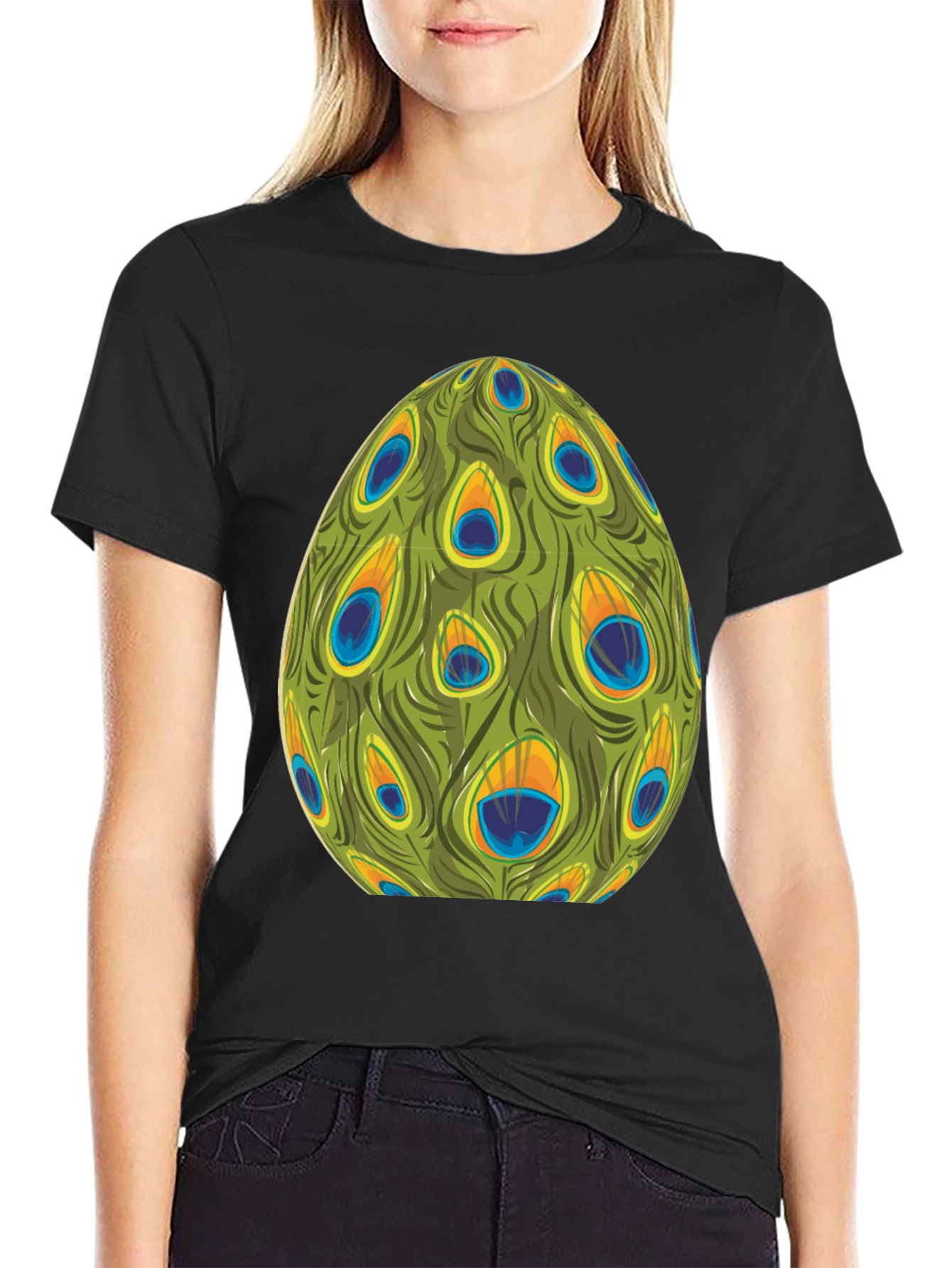 Peacock Feather Egg Graphic Tee - Unique Design