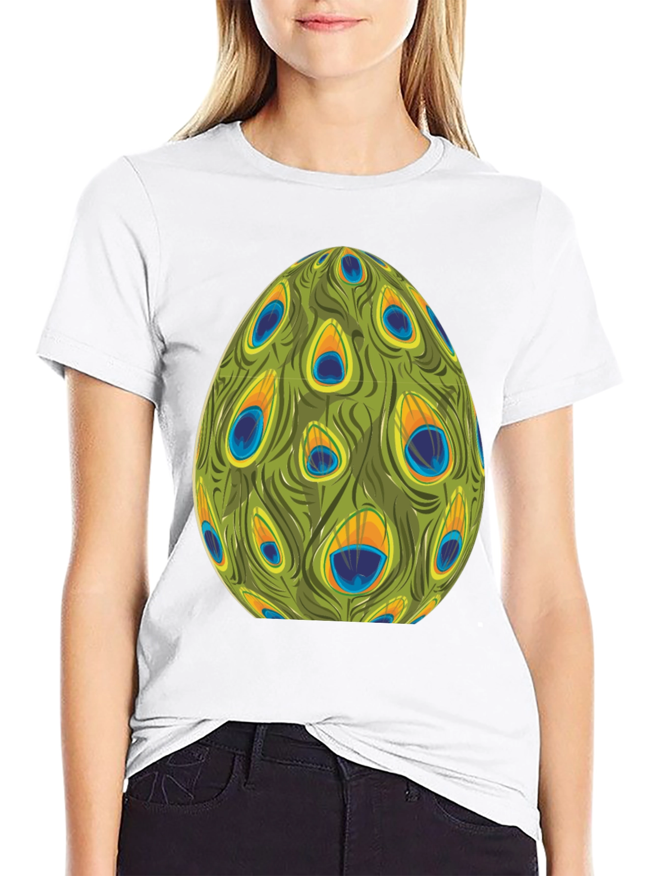 Peacock Feather Egg Graphic Tee - Unique Design
