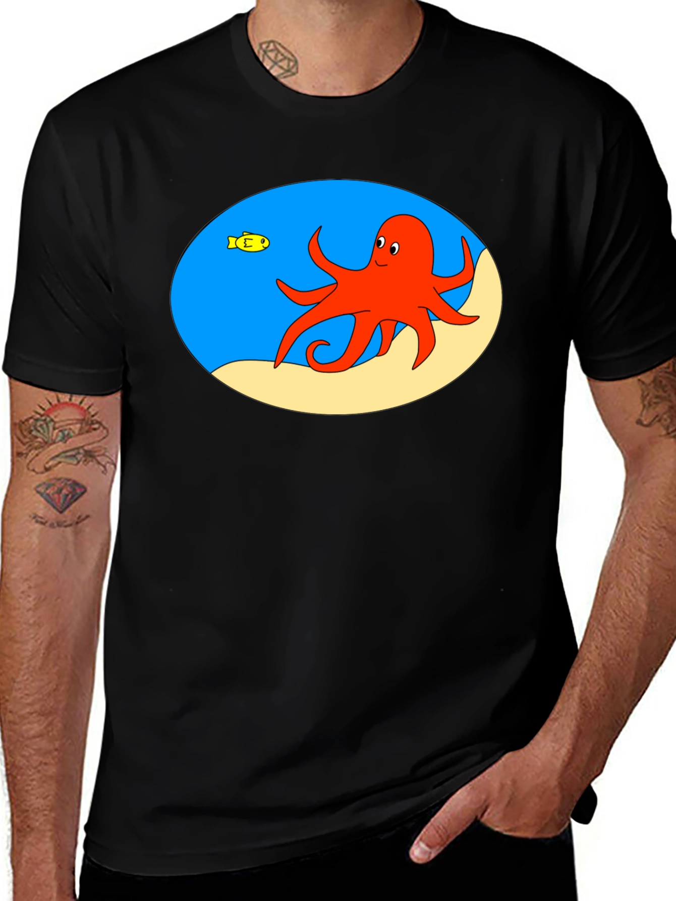 Cartoon Octopus Black T-Shirt