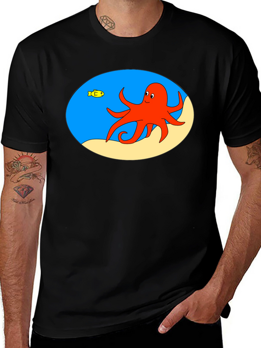 Cartoon Octopus Black T-Shirt