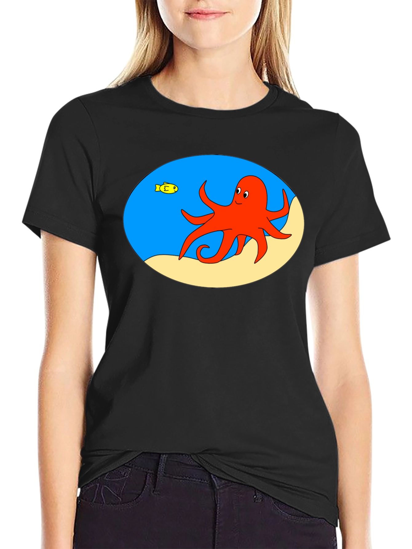 Cartoon Octopus Black T-Shirt