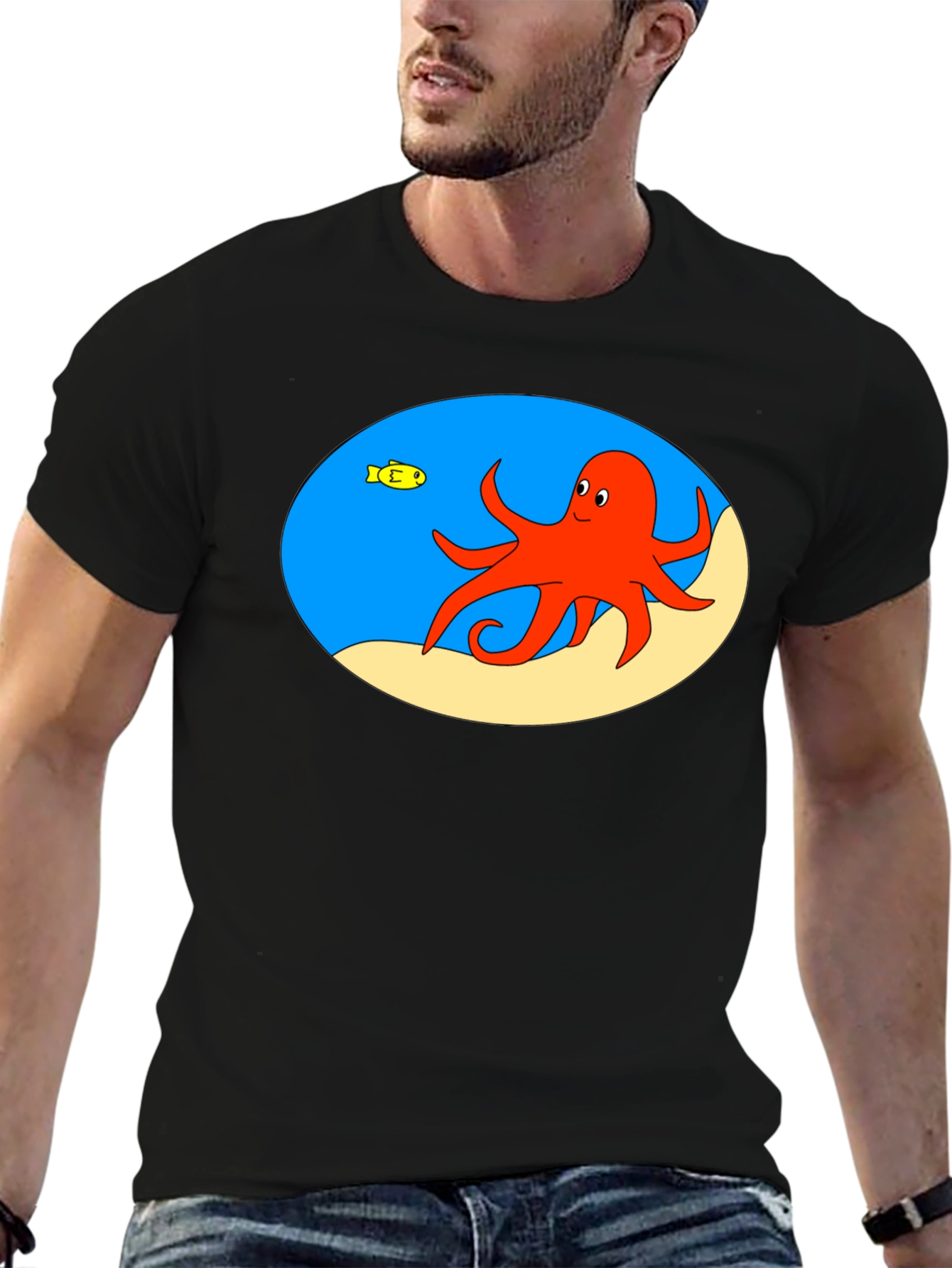 Cartoon Octopus Black T-Shirt