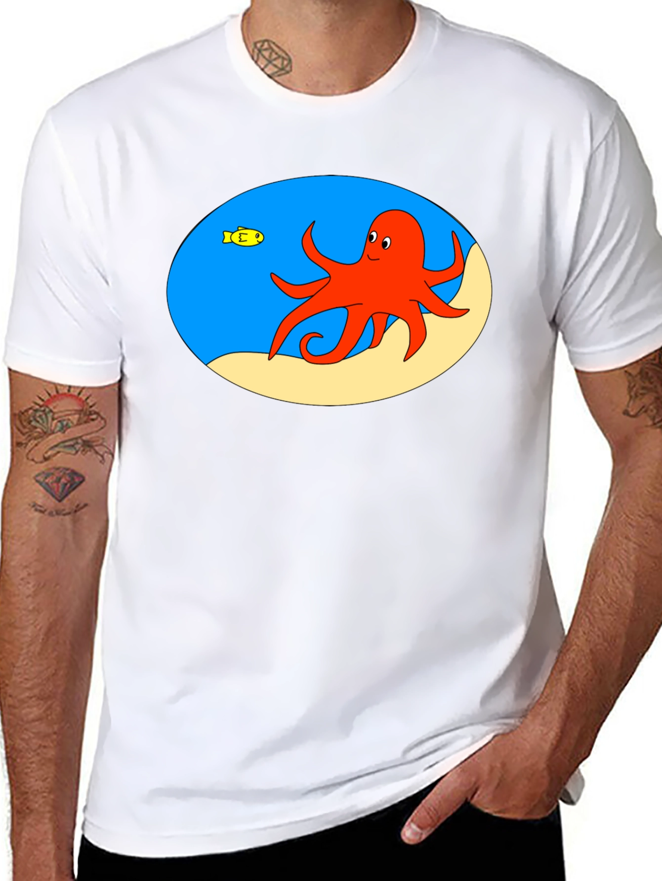 Cartoon Octopus Black T-Shirt