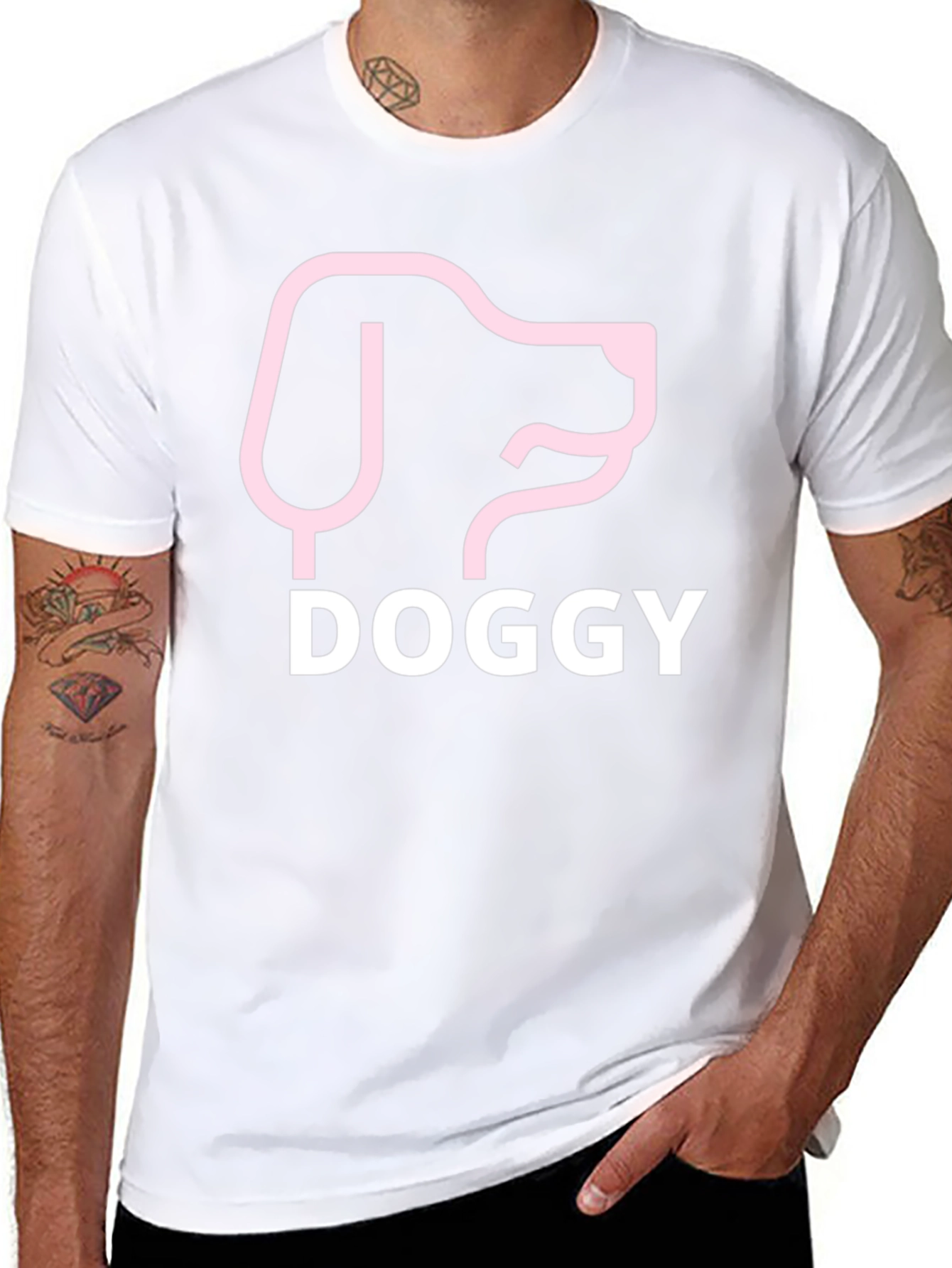 Doggy Tee: Pink Dog Graphic Black T-Shirt