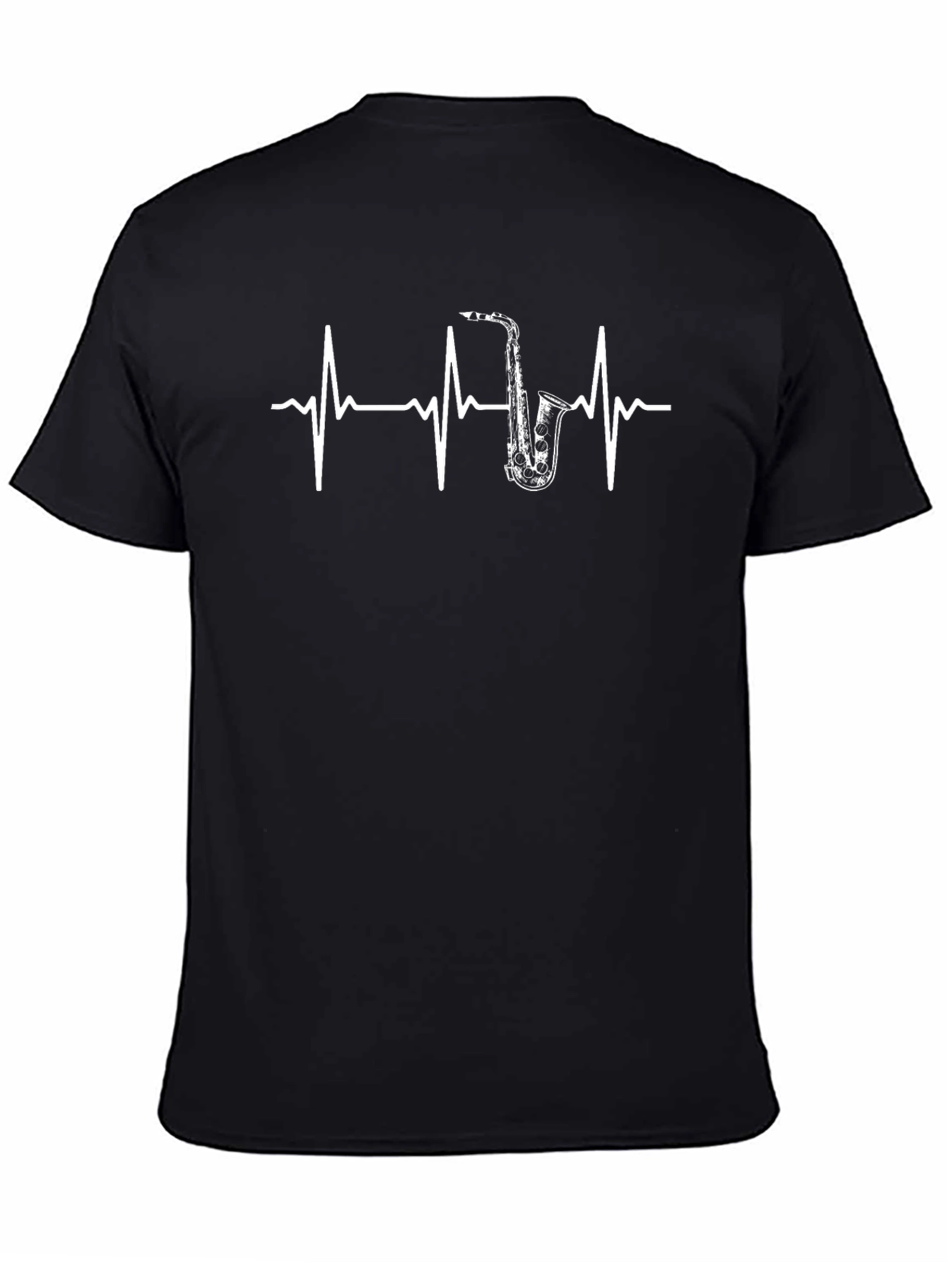 Saxophone Heartbeat Graphic Black T-Shirt