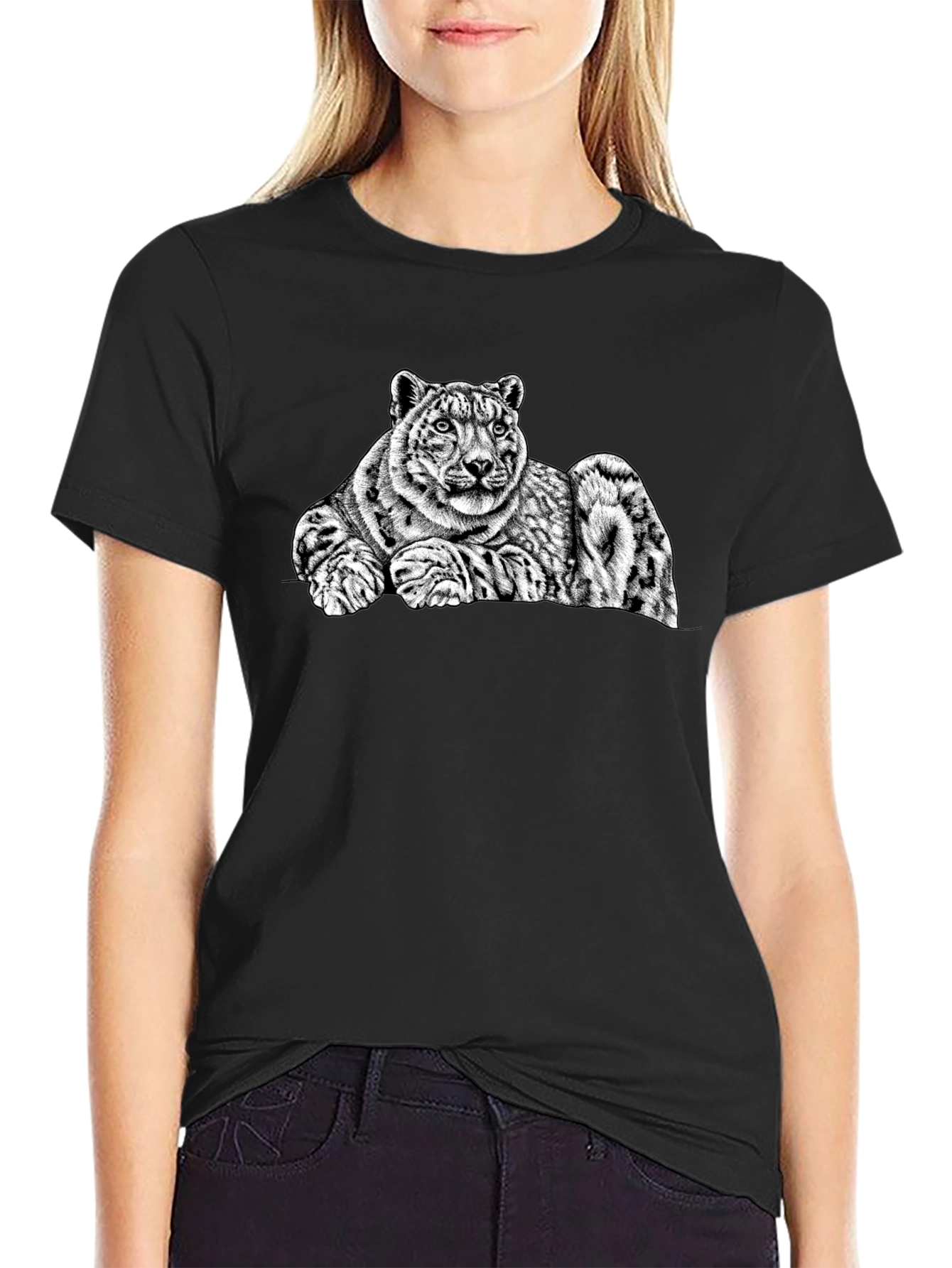 Snow Leopard Graphic Tee - Mens Black T-Shirt